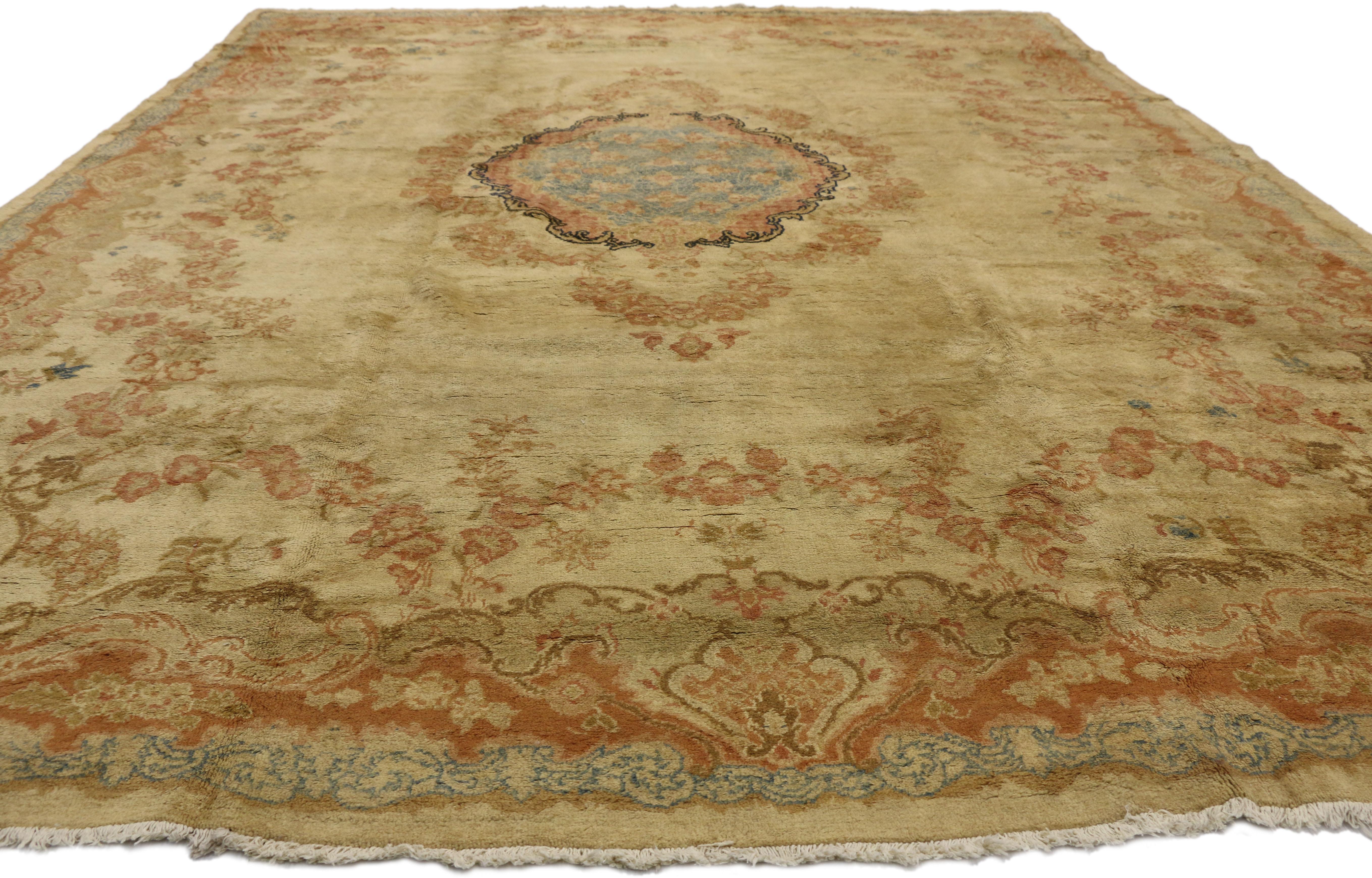 Antigua Alfombra Persa Dorada Floral Mahal Luis XV en venta