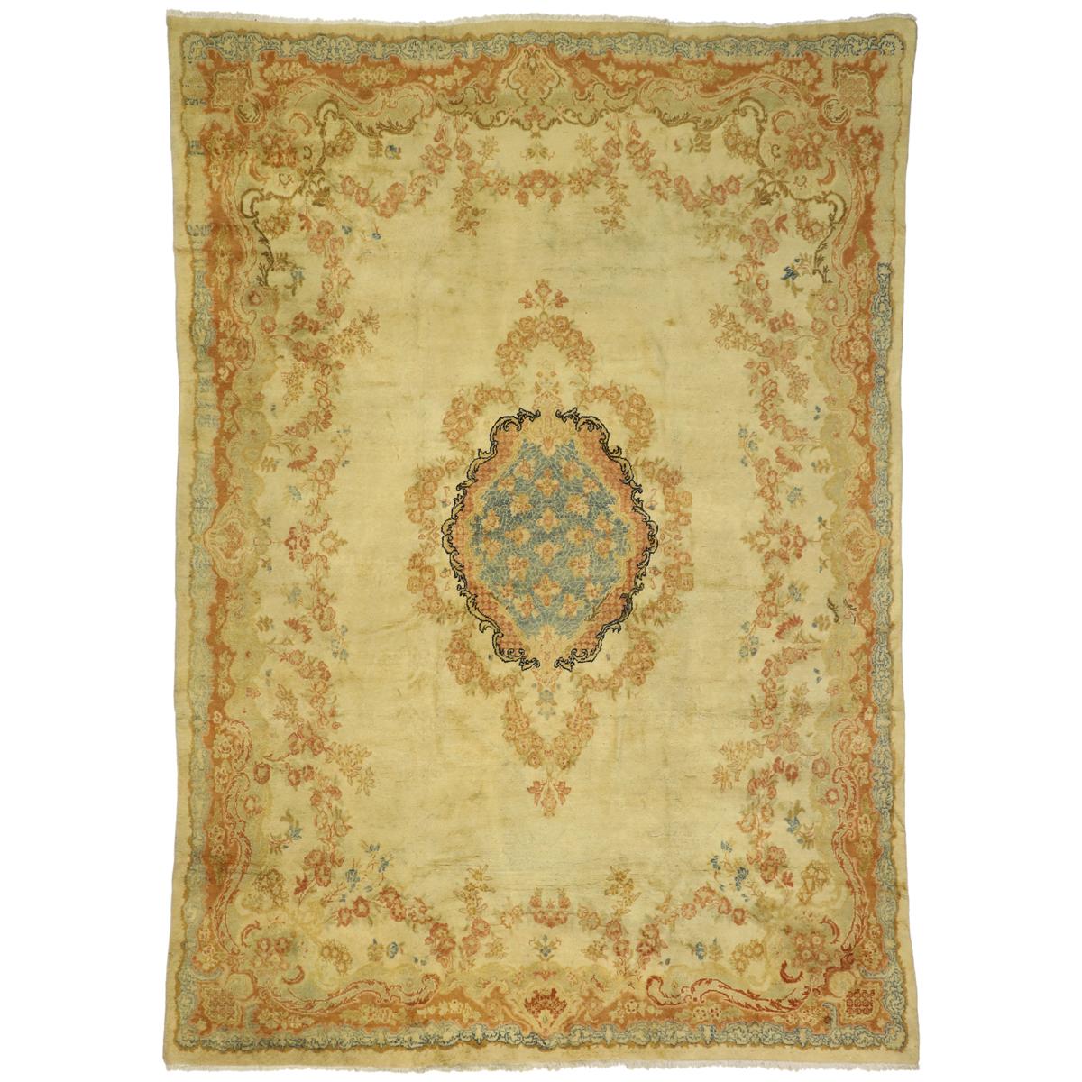 Antique Persian Mahal Area Rug with French Rococo and Louis XV Style