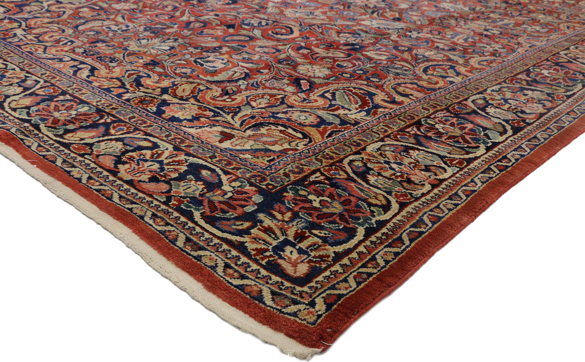 73385 Antique Persian Mahal Area Rug with Modern Federal Style 08'07 x 13'09. With its striking appeal and refined color palette, this hand-knotted wool antique Persian Mahal rug is poised to impress. The abrashed red field is covered in an all-over