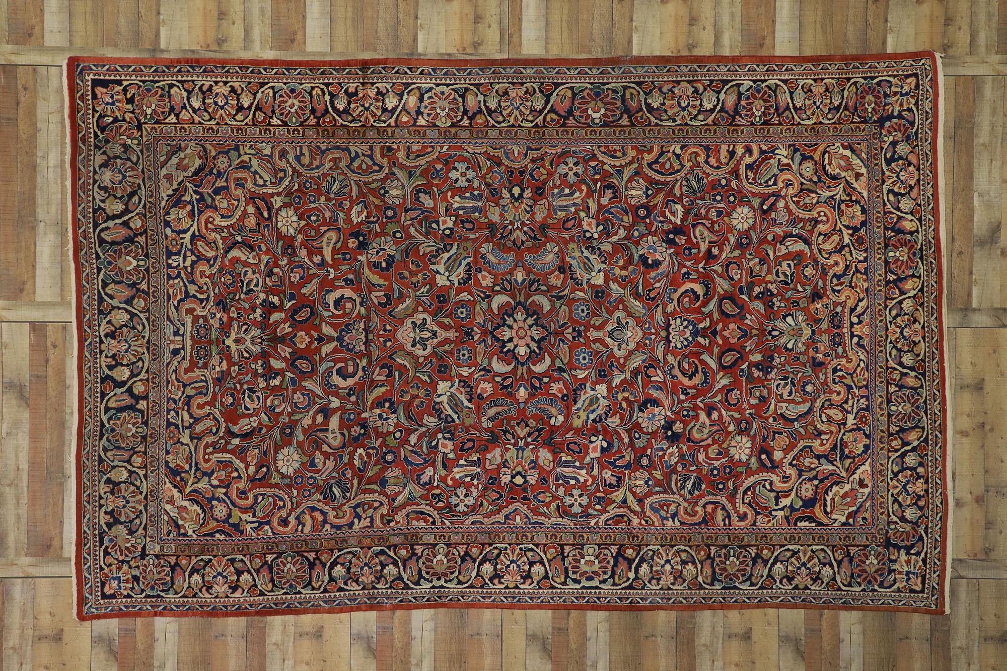 Wool Antique Persian Mahal Area Rug with Modern Federal Style For Sale