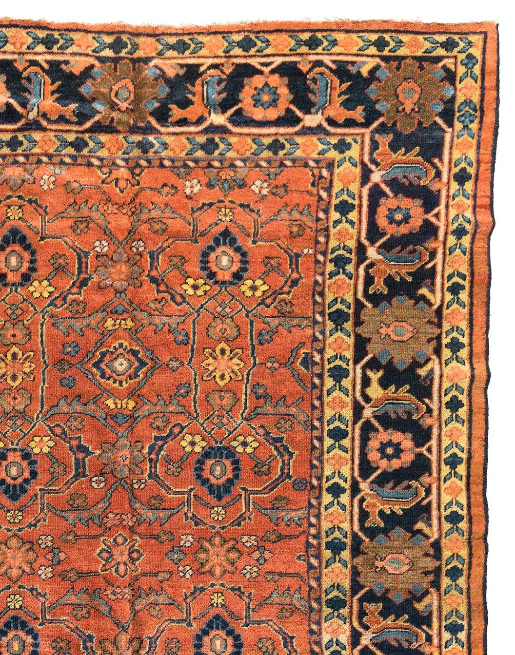 Wool Antique Persian Rust and Navy Blue Mahal Ziegler Carpet