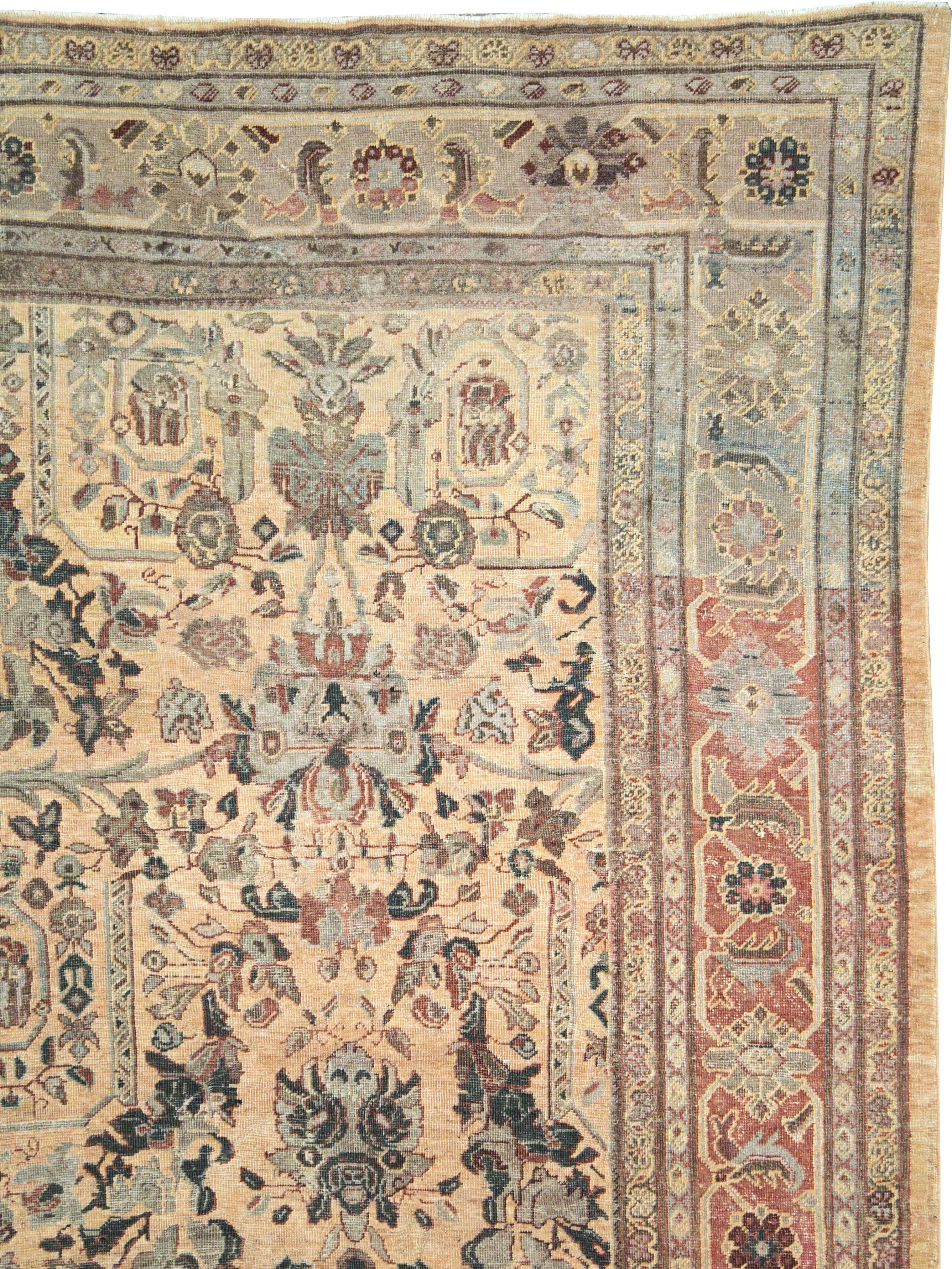 Rustic Antique Persian Mahal Carpet For Sale