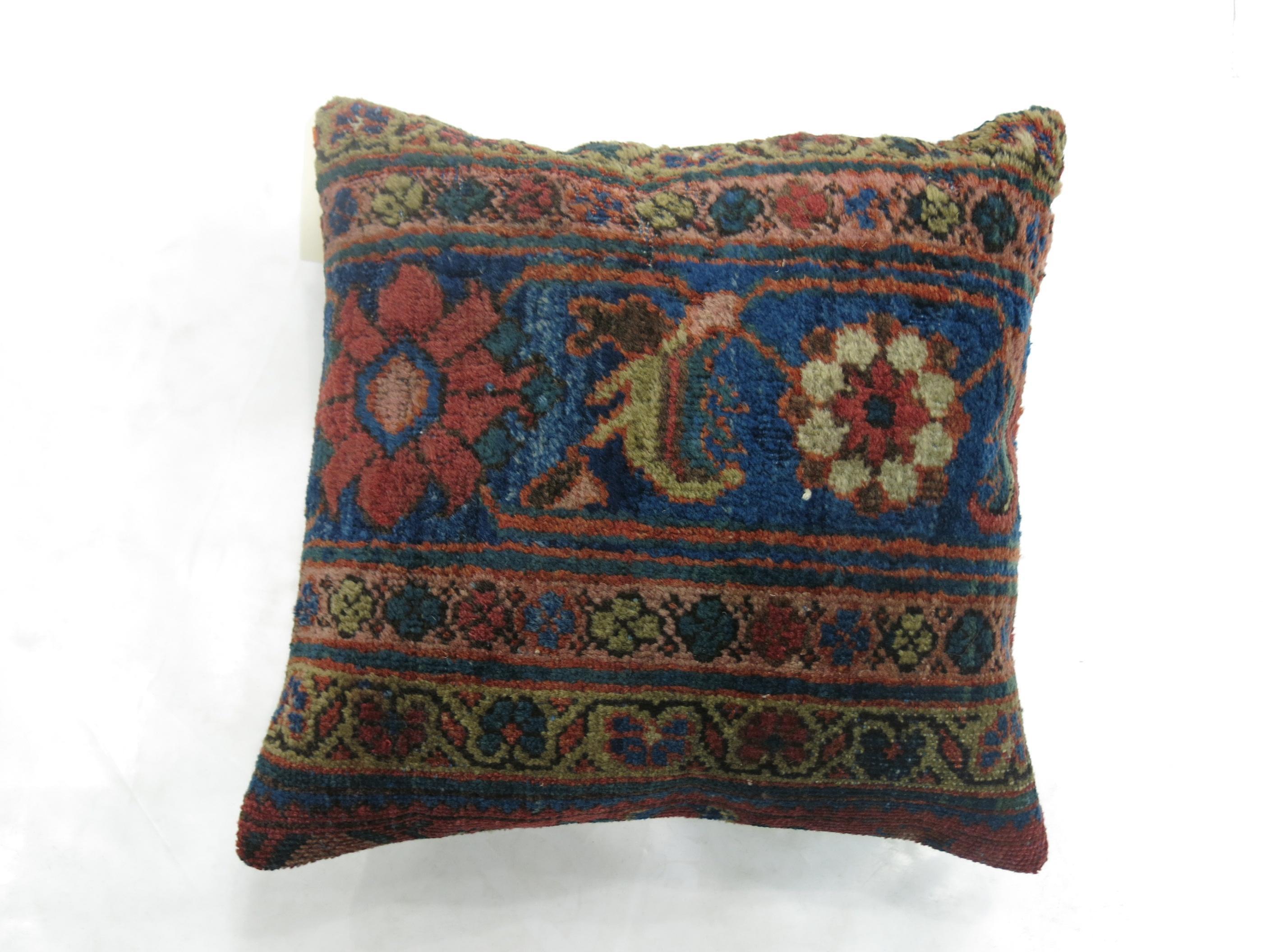 Antique Persian Mahal Distressed Border Rug Pillow In Good Condition In New York, NY