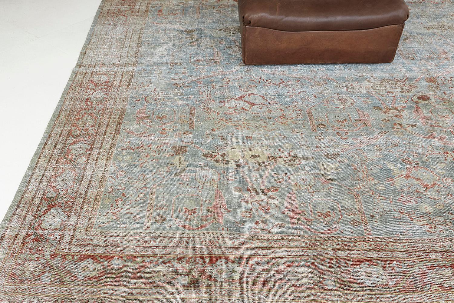 Early 20th Century Antique Persian Mahal Distressed Rug For Sale