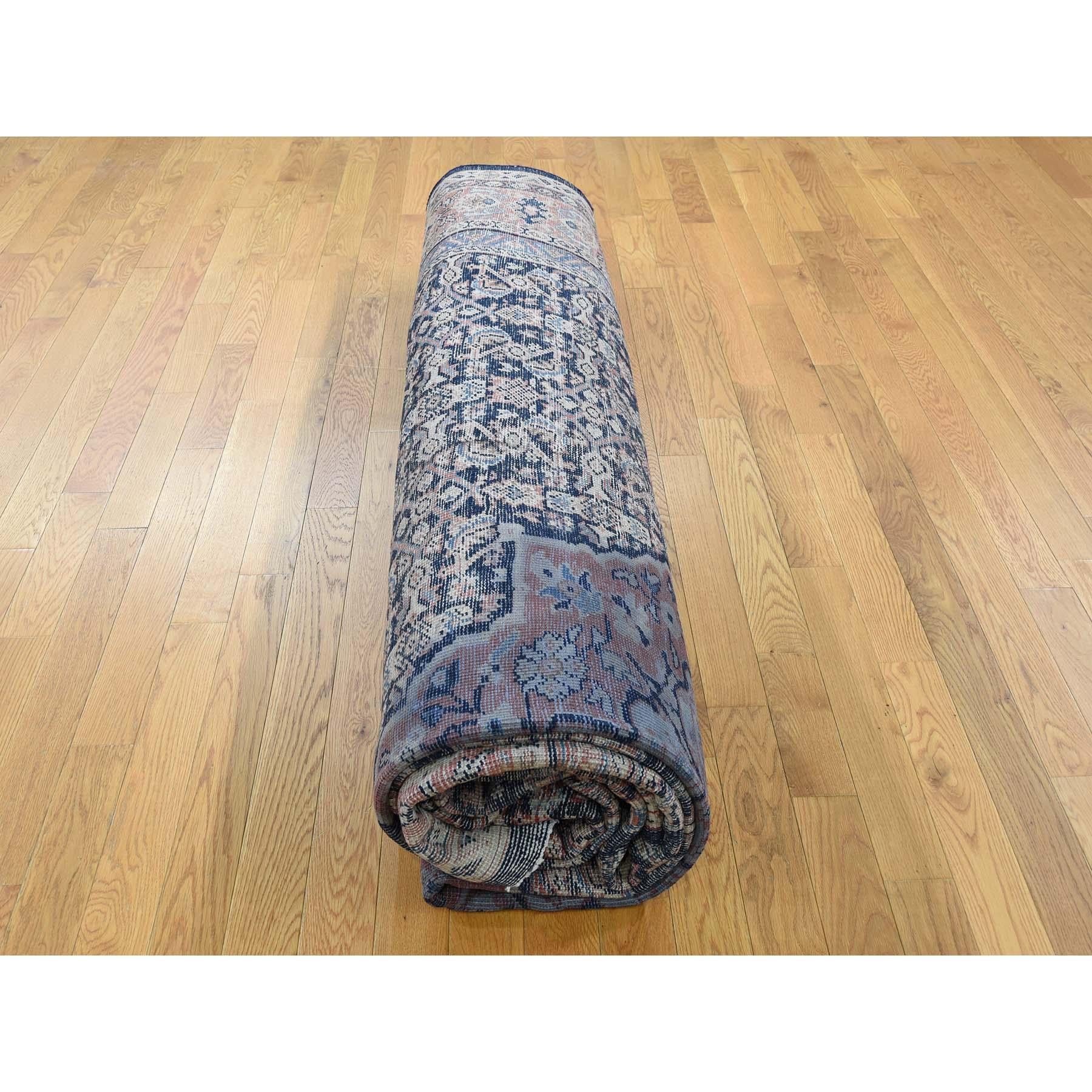 Antique Persian Mahal Even Wear Navy Blue Hand-Knotted Oriental Rug 4