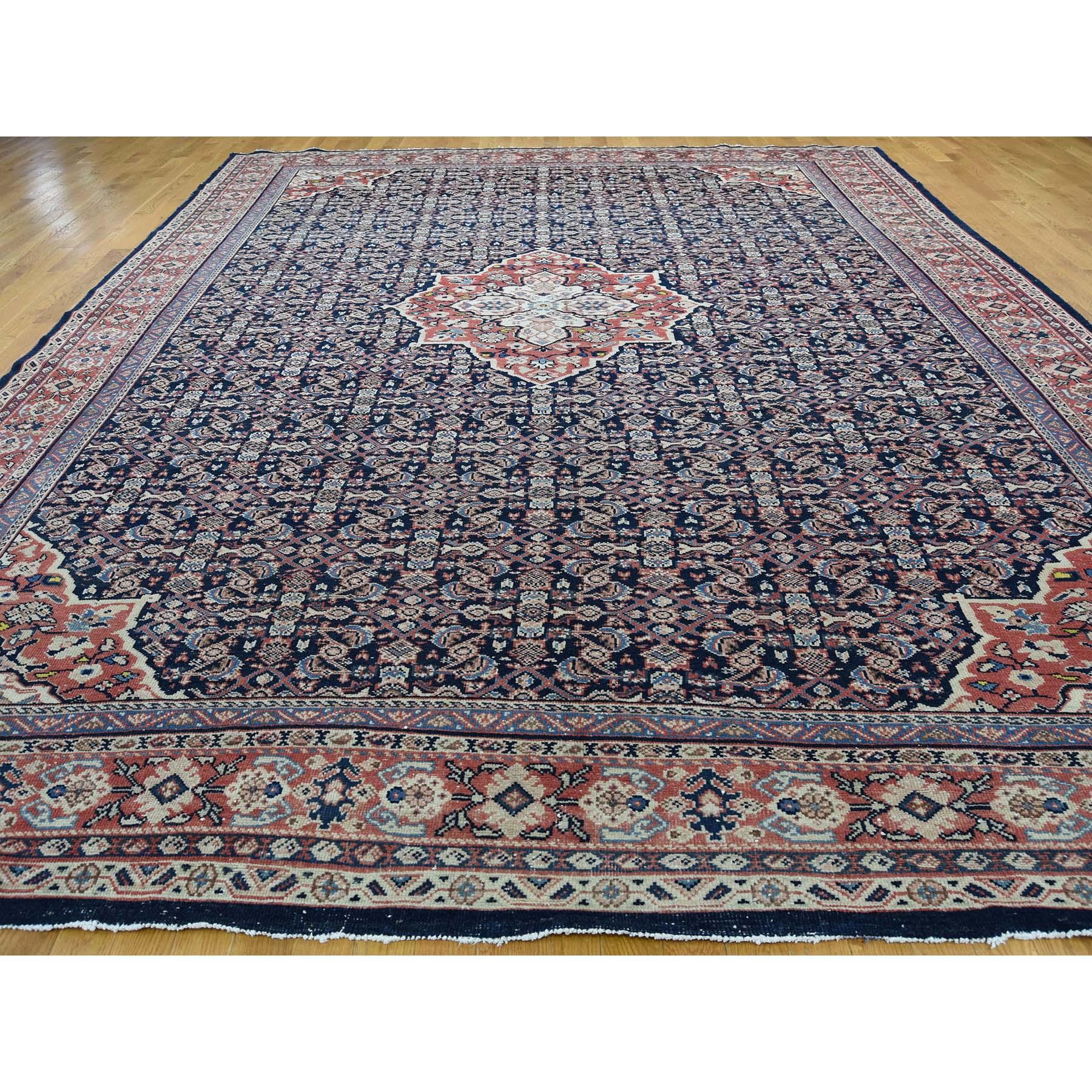 Other Antique Persian Mahal Even Wear Navy Blue Hand-Knotted Oriental Rug