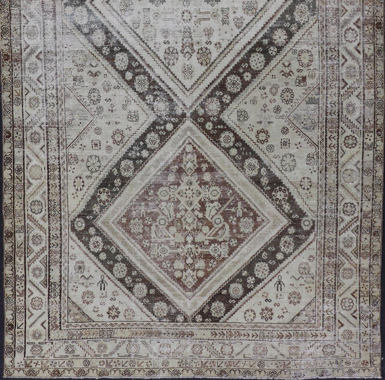 Antique Persian Mahal Gallery Rug with Medallion Design in Cream and Browns For Sale 3