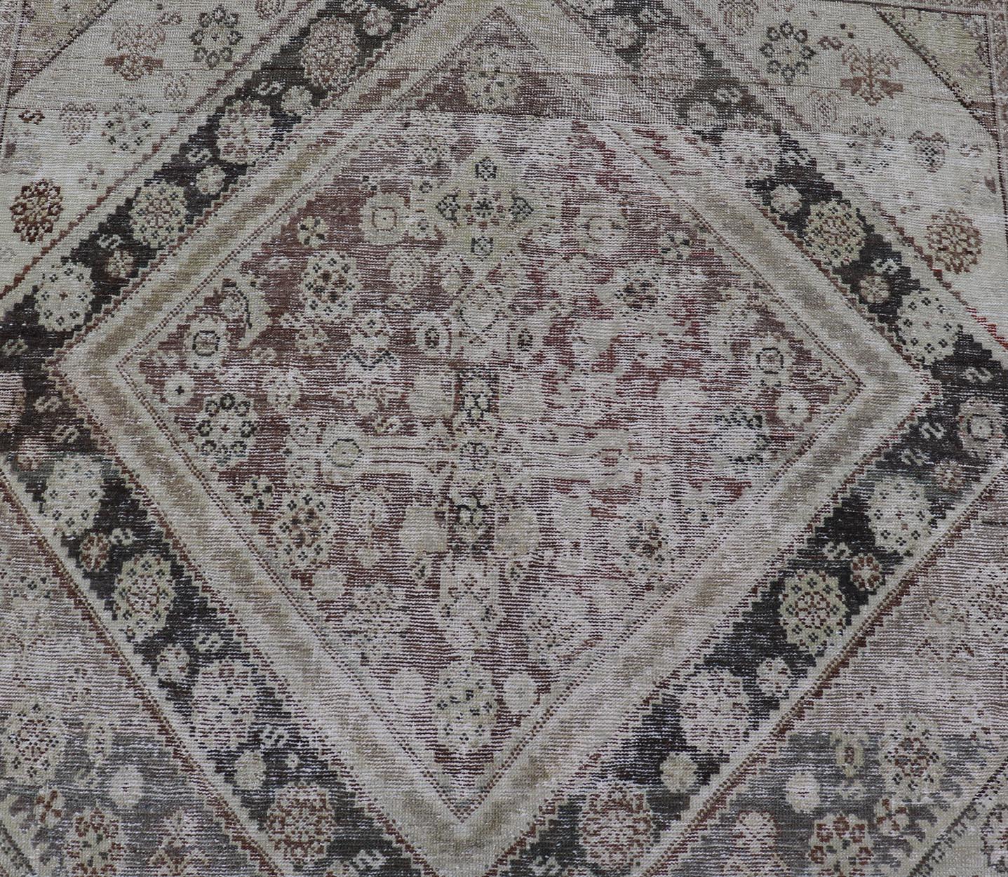 Antique Persian Mahal Gallery Rug with Medallion Design in Cream and Browns For Sale 8