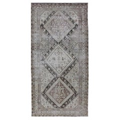 Antique Persian Mahal Gallery Rug with Medallion Design in Cream and Browns