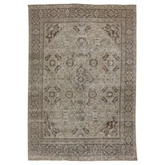 Antiker persischer Mahal handgefertigter Wollteppich in Beige und Braun mit Allover-Design