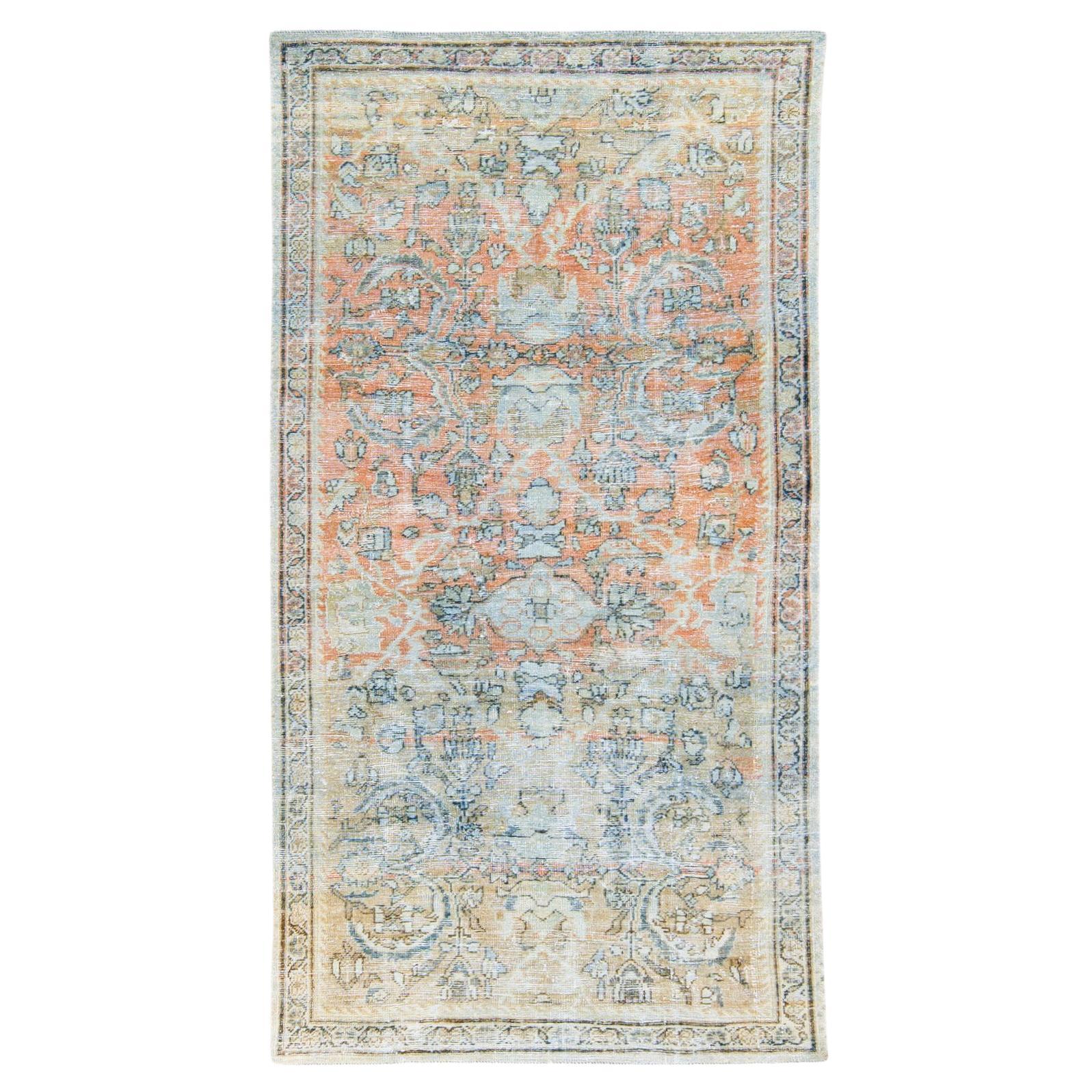 Antique Persian Mahal Handmade Floral Beige and Orange Wool Rug For Sale