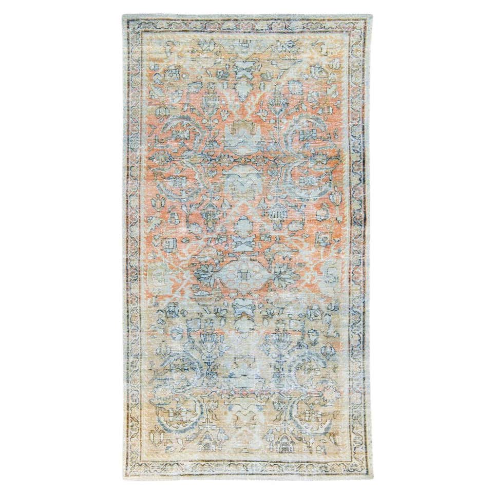 Antique Persian Mahal Rug with Beige and Black Floral Details on Ivory ...