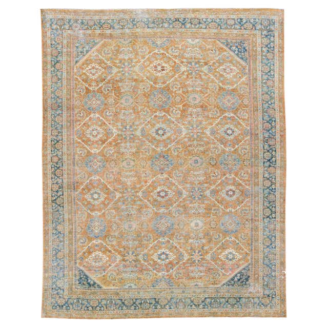 19th Century Antique Green Persian Mahal Handmade Floral Wool Rug For ...