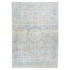 Antiker persischer Mahal handgefertigter pfirsichfarbener Wollteppich mit Rosette-Design
