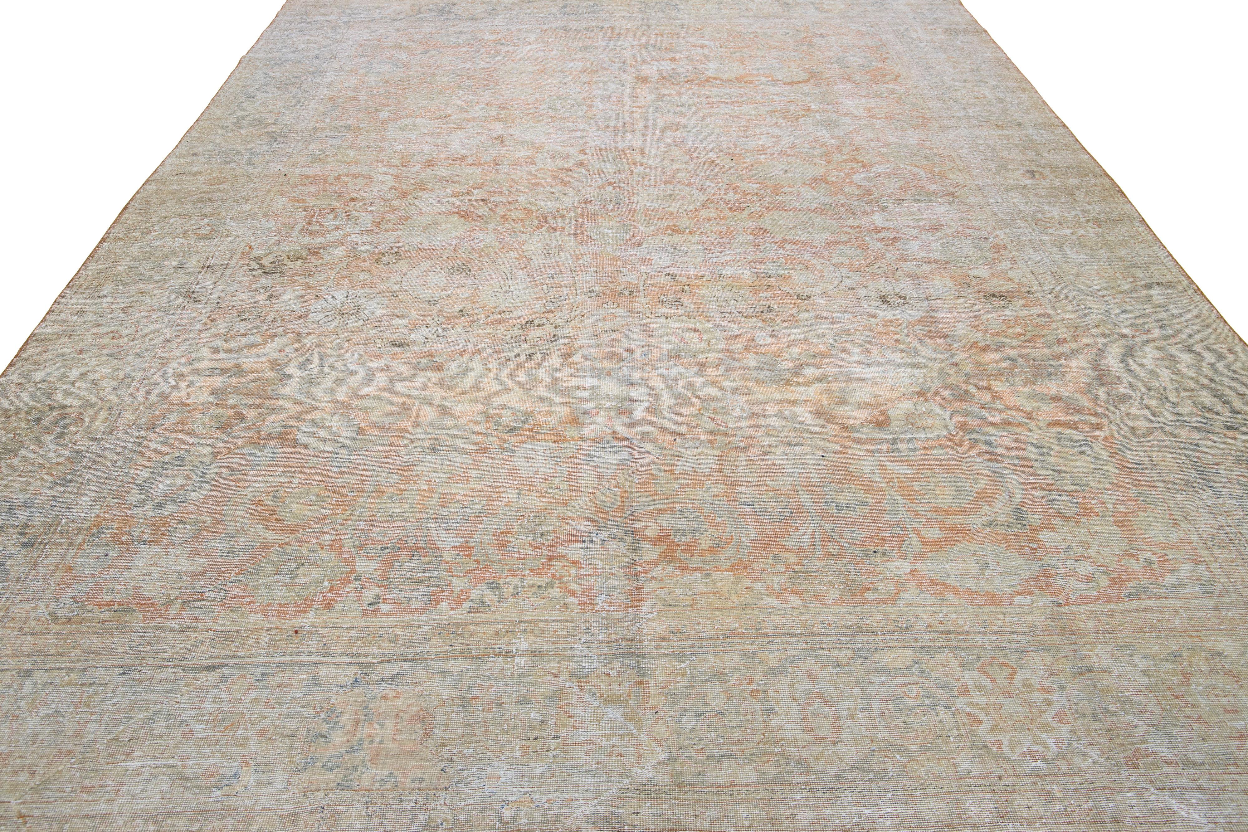 Islamique Tapis persan ancien Mahal en laine rouille de style Shabby Chic, fait à la main, avec motif sur toute sa surface en vente