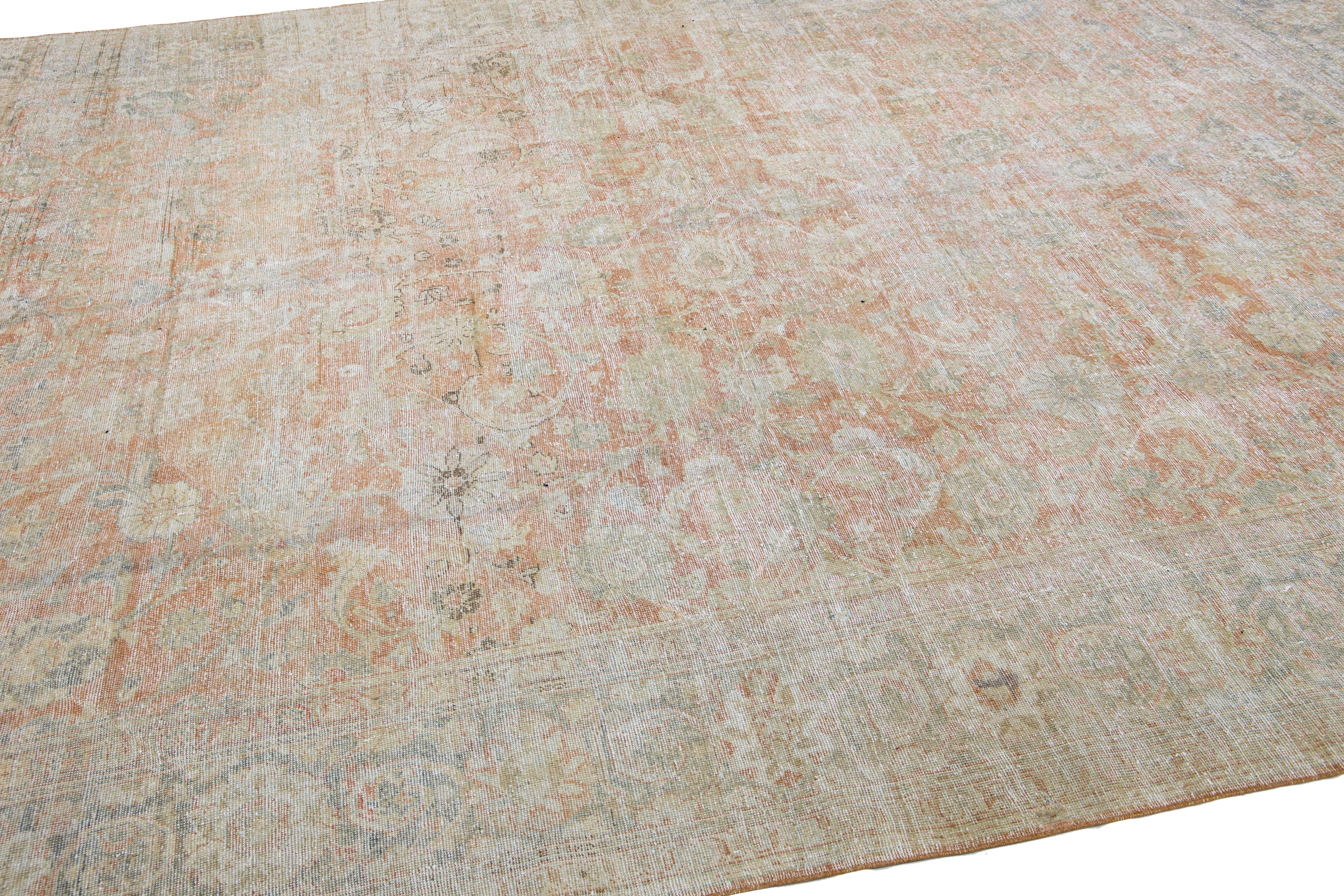 Noué à la main Tapis persan ancien Mahal en laine rouille de style Shabby Chic, fait à la main, avec motif sur toute sa surface en vente