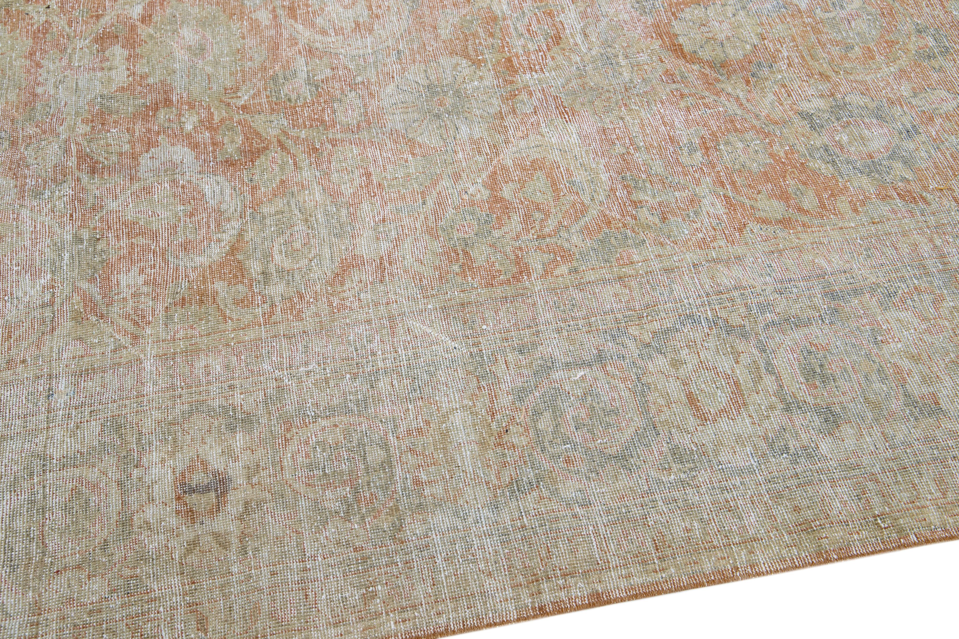 Antiker antiker persischer Mahal handgefertigter Shabby Chic Rust Wollteppich mit Allover-Design (20. Jahrhundert) im Angebot