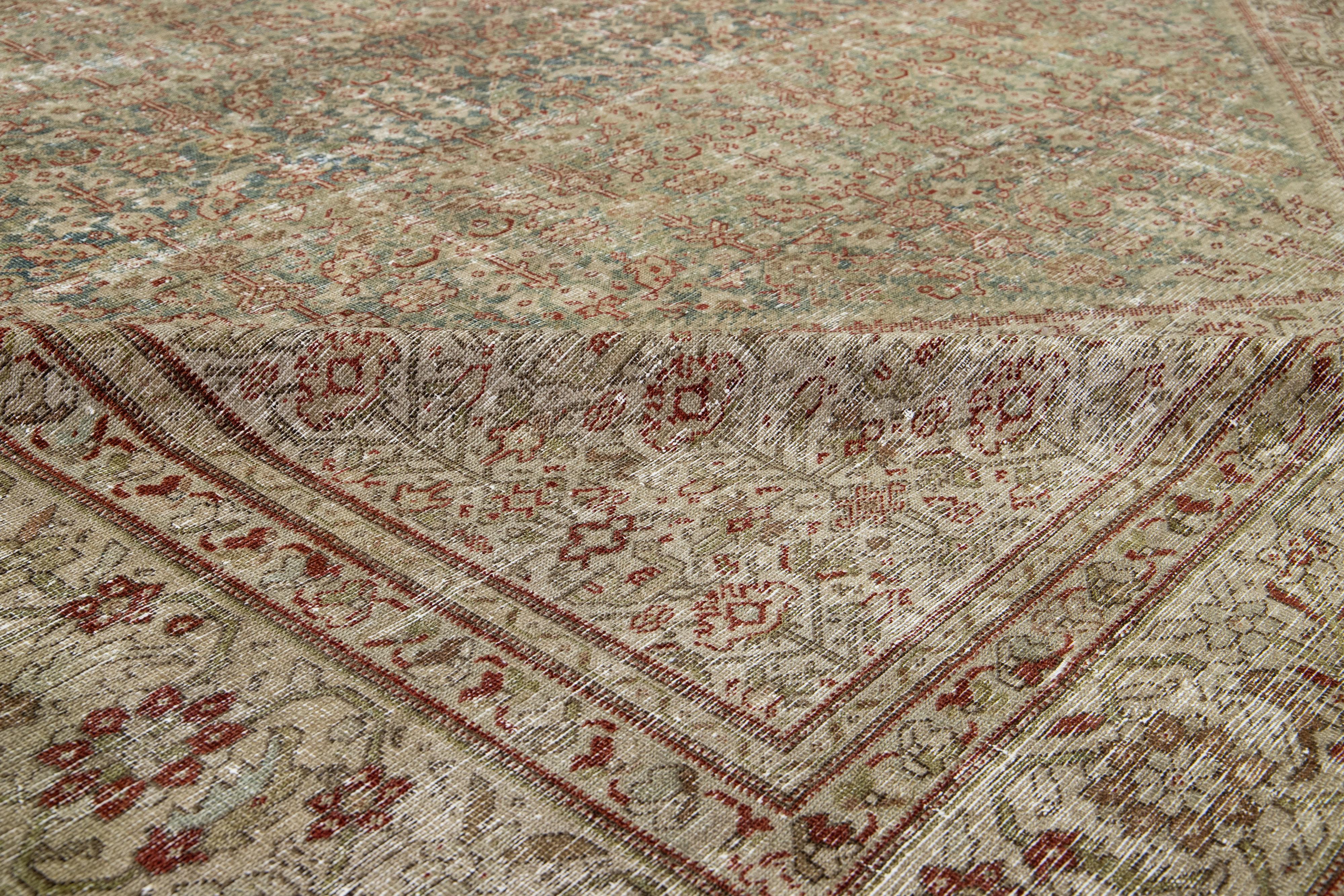 Ancien tapis persan Mahal surdimensionné en laine bleu avec motif sur toute sa surface en vente 2