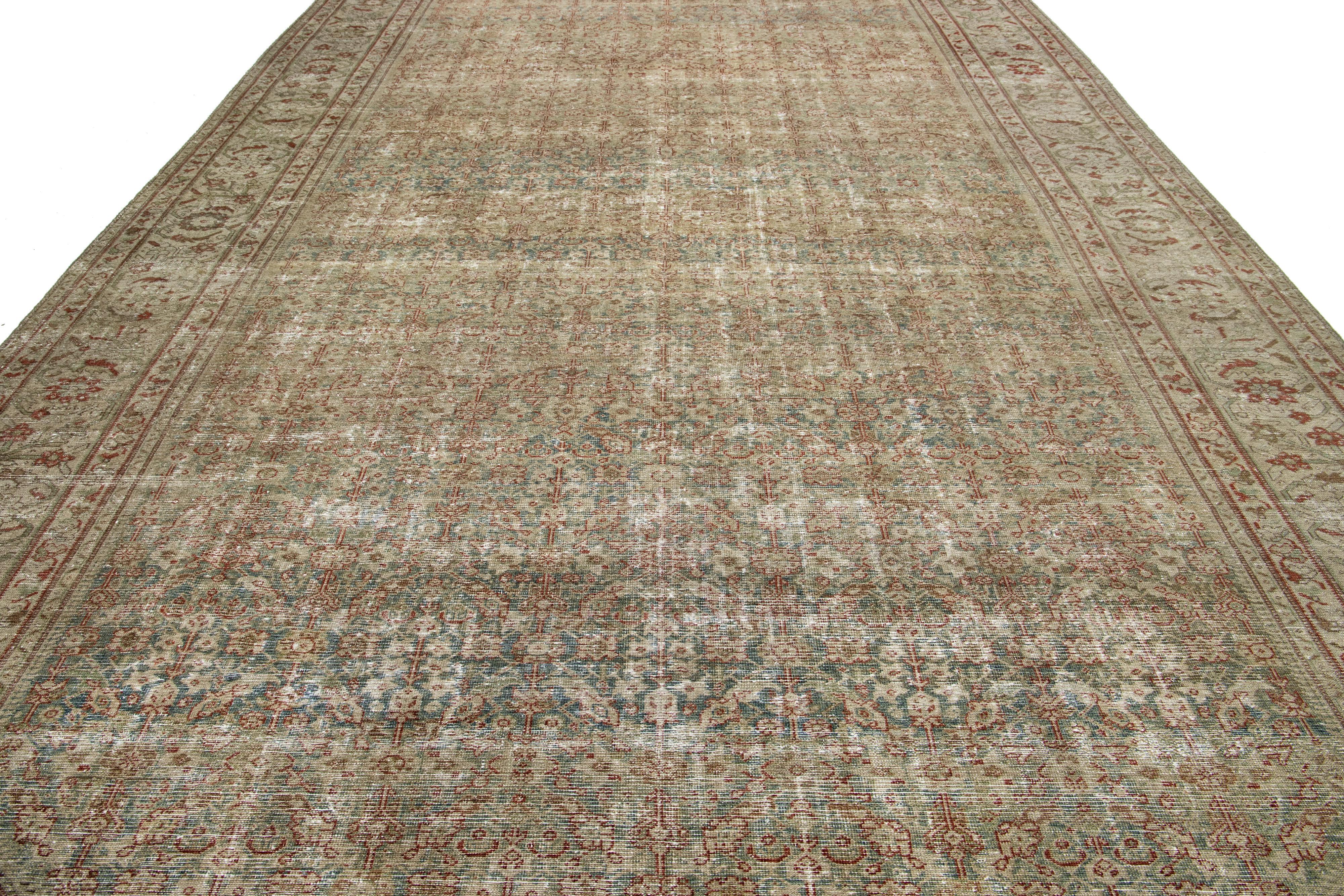 Laine Ancien tapis persan Mahal surdimensionné en laine bleu avec motif sur toute sa surface en vente