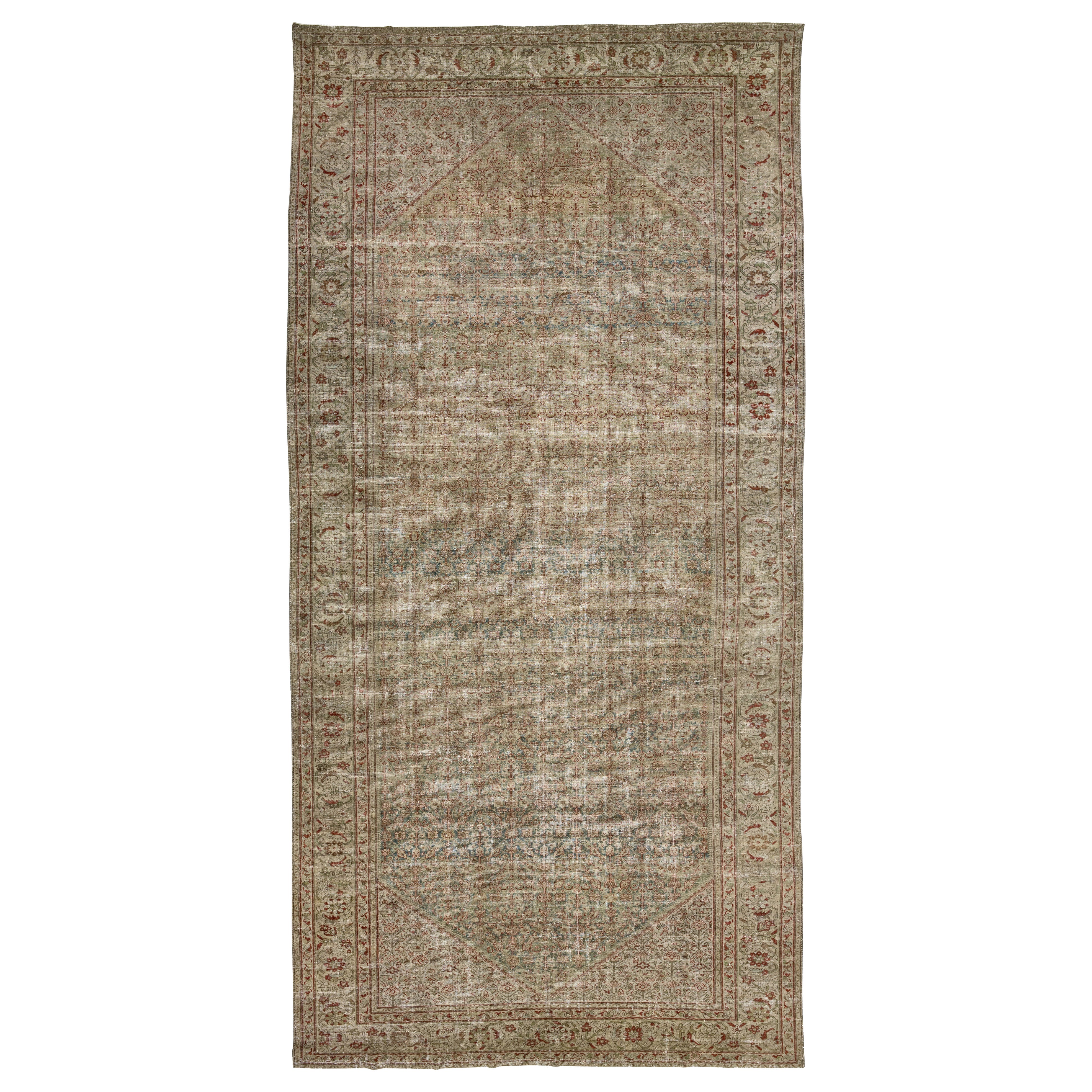 Antique Persian Mahal Oversized Wool Rug In Blue with Allover Design For Sale