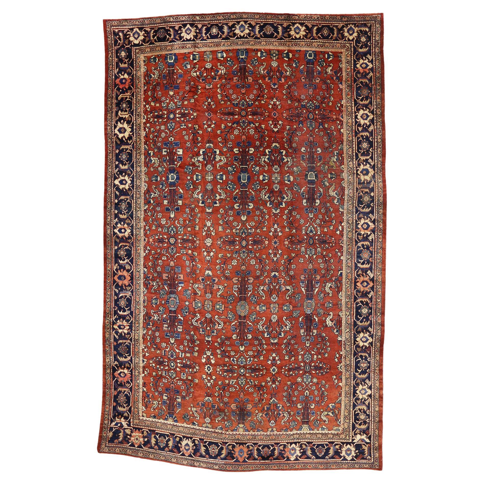 Antique Persian Mahal Rug with Jacobean Style, 11'01 x 17'07 For Sale