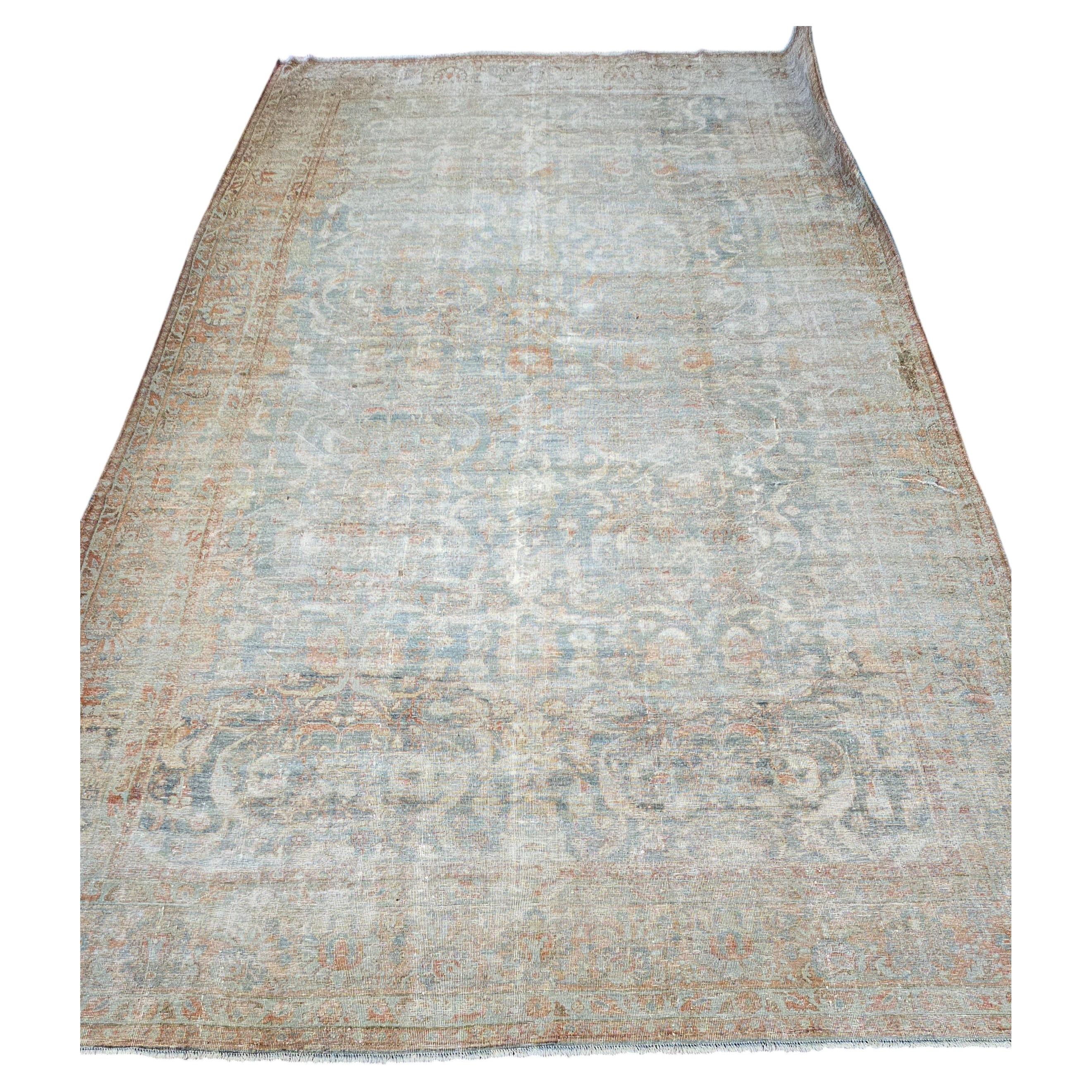 Antique Persian Mahal Rug, 10x17 Hand-Knotted Wool, Floral Design, 1920
