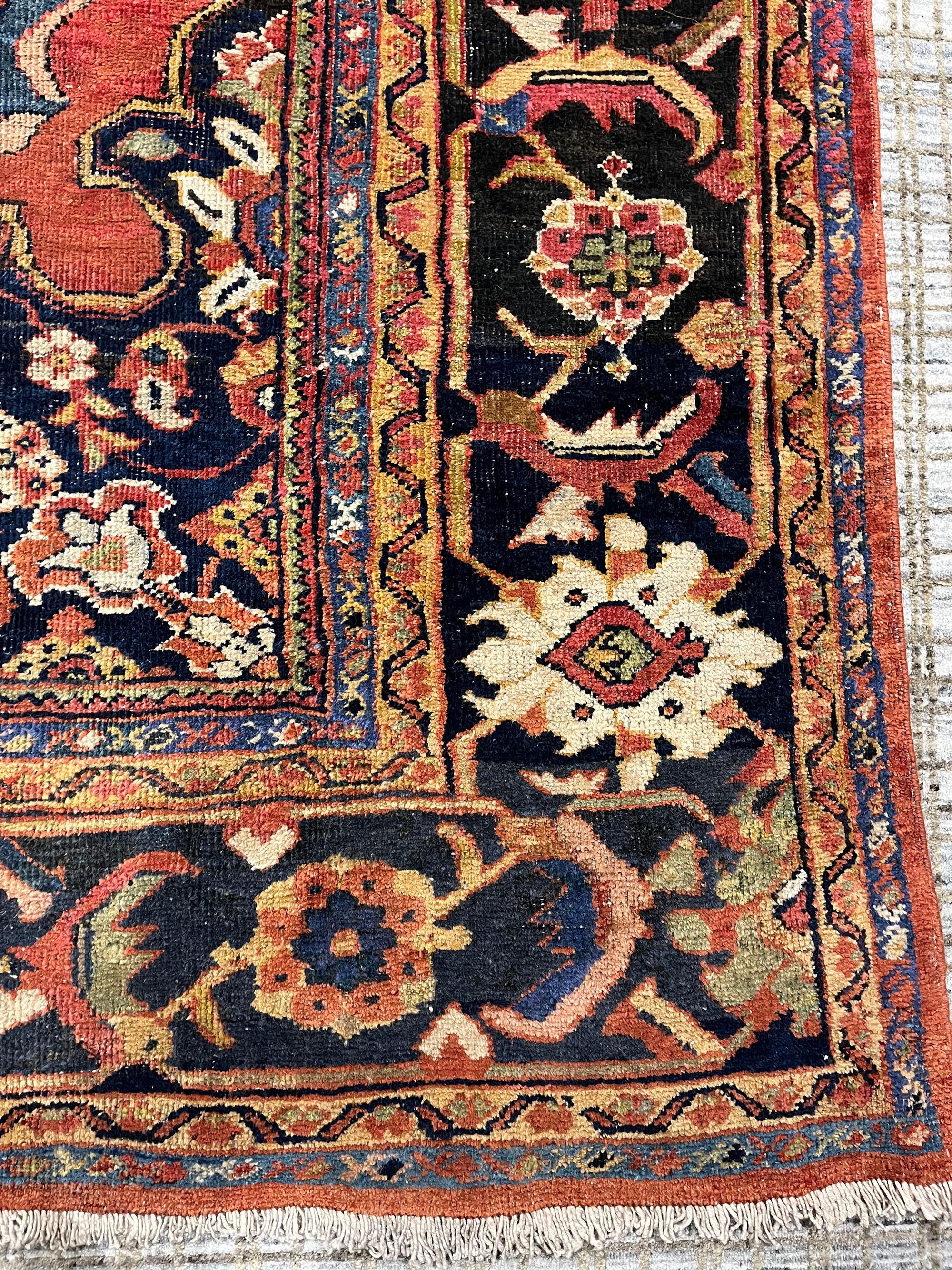 Antique Persian Mahal rug, 9'2 x 12'9. This excellent piece is in great condition and would make a wonderful accent piece to a formal living room, dining room or library. Mahal means many things in the rug world. The antique Persian carpets from the