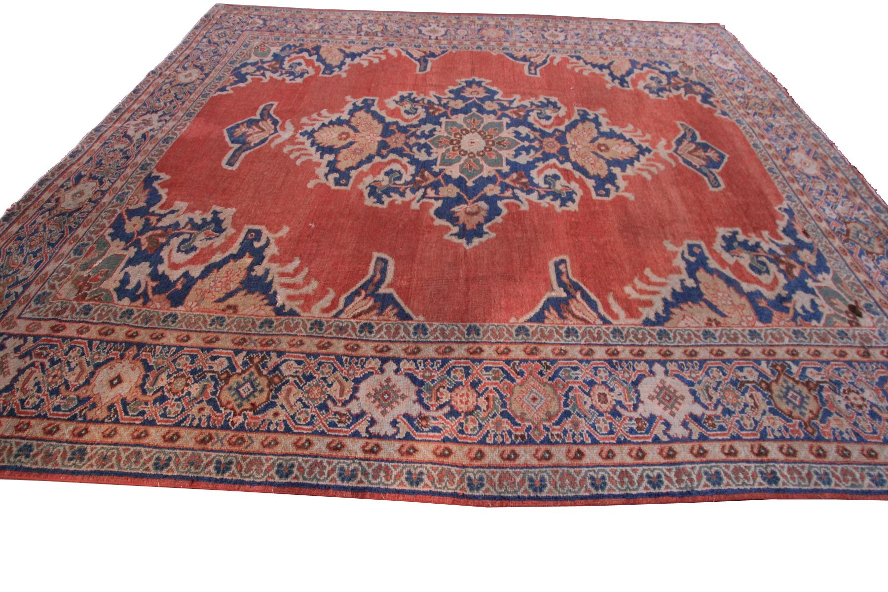 Hand-Knotted Antique Persian Mahal Rug Antique Sultanabad Rug Rust Geometric, 1880 For Sale
