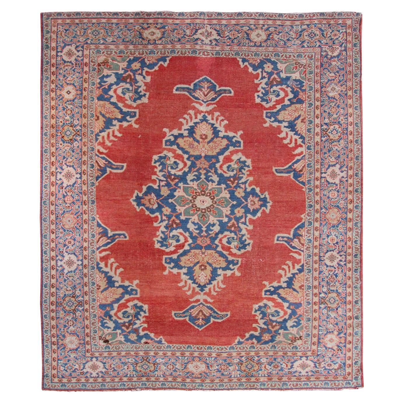 Antique Persian Mahal Rug Antique Sultanabad Rug Rust Geometric, 1880 For Sale