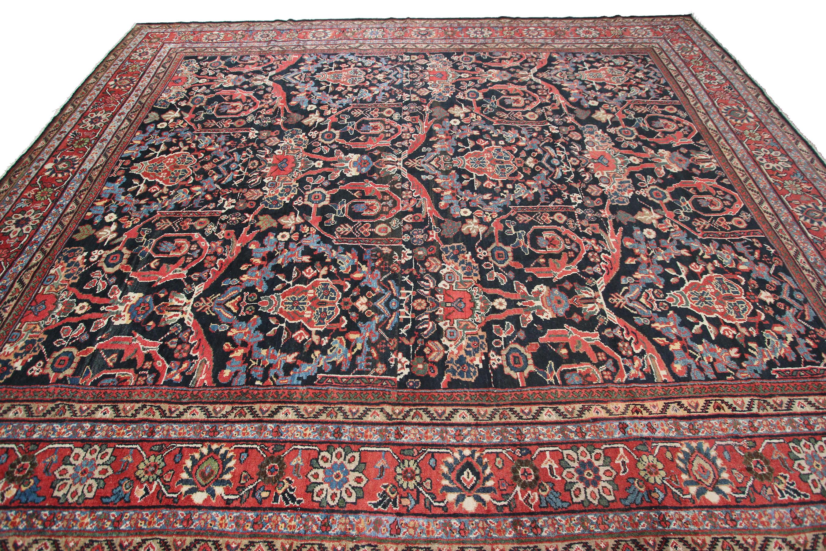 Antique Persian Mahal Rug Antique Sultanabad Rug Blue Geometric Overall For Sale 4