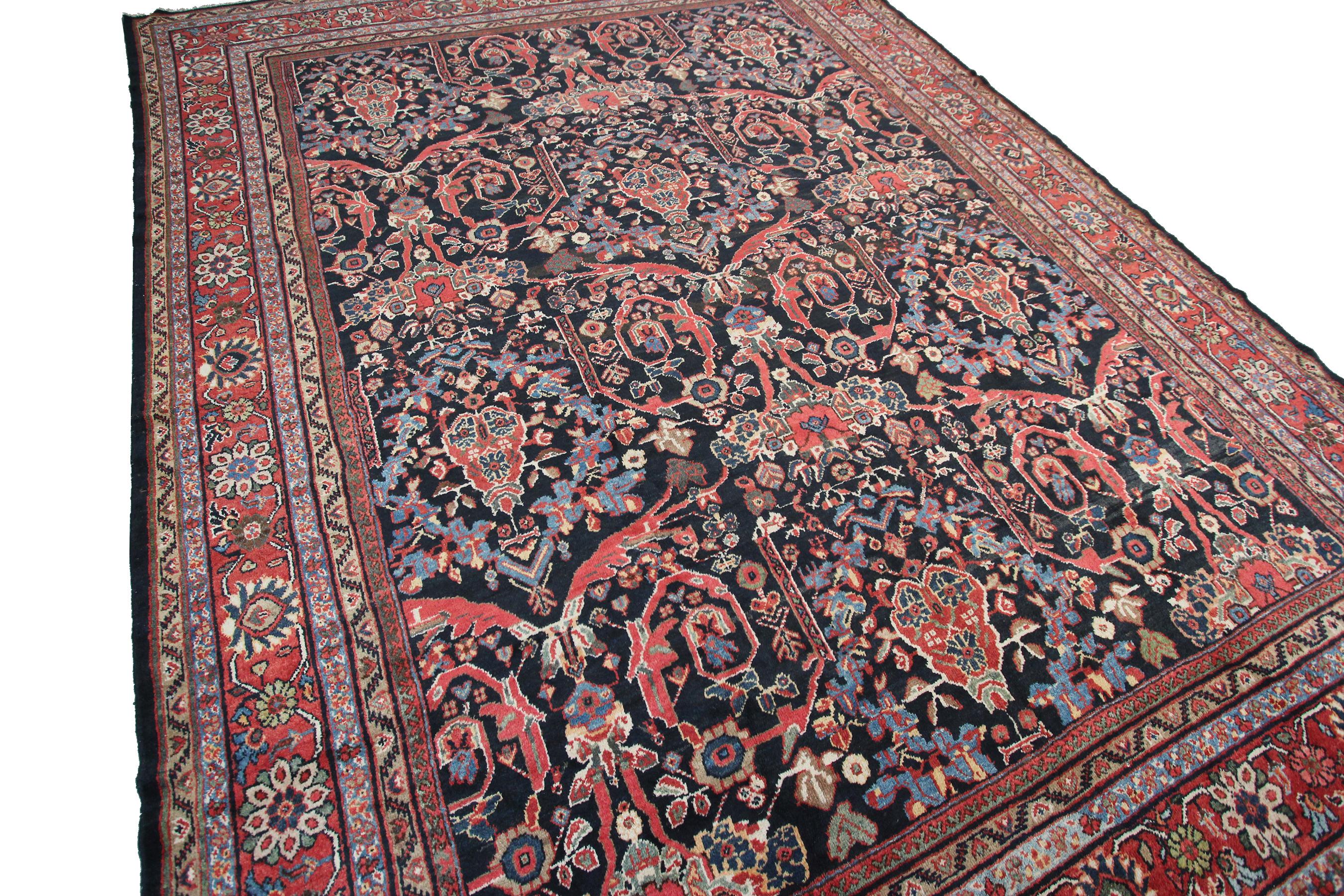 Hand-Knotted Antique Persian Mahal Rug Antique Sultanabad Rug Blue Geometric Overall For Sale