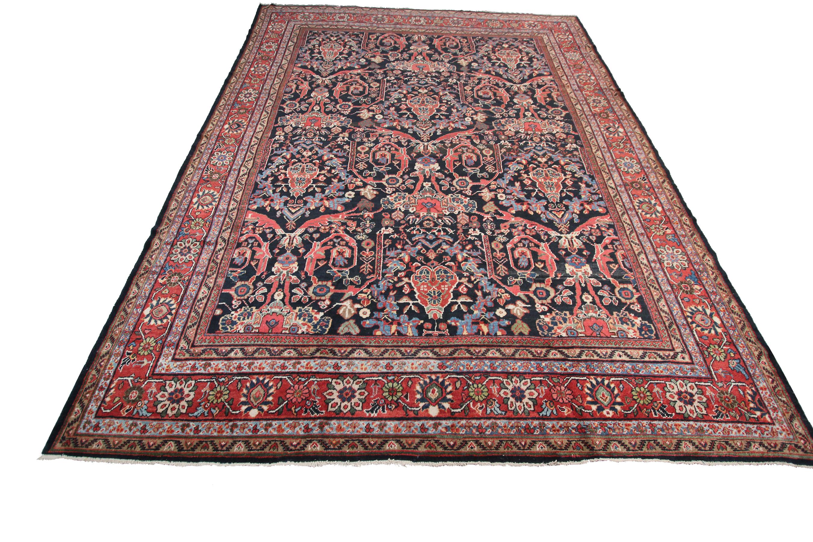 Early 20th Century Antique Persian Mahal Rug Antique Sultanabad Rug Blue Geometric Overall For Sale