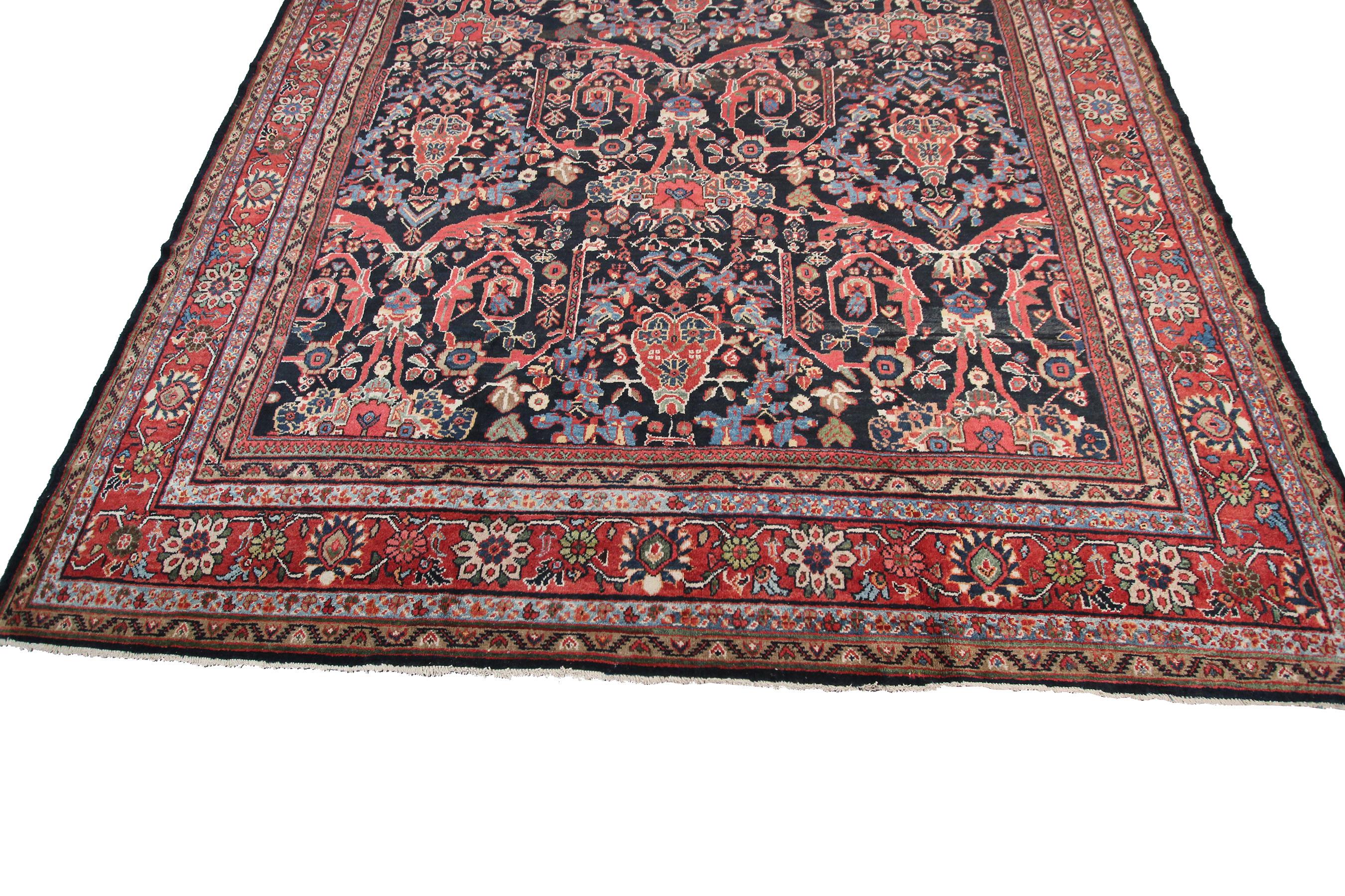 Wool Antique Persian Mahal Rug Antique Sultanabad Rug Blue Geometric Overall For Sale