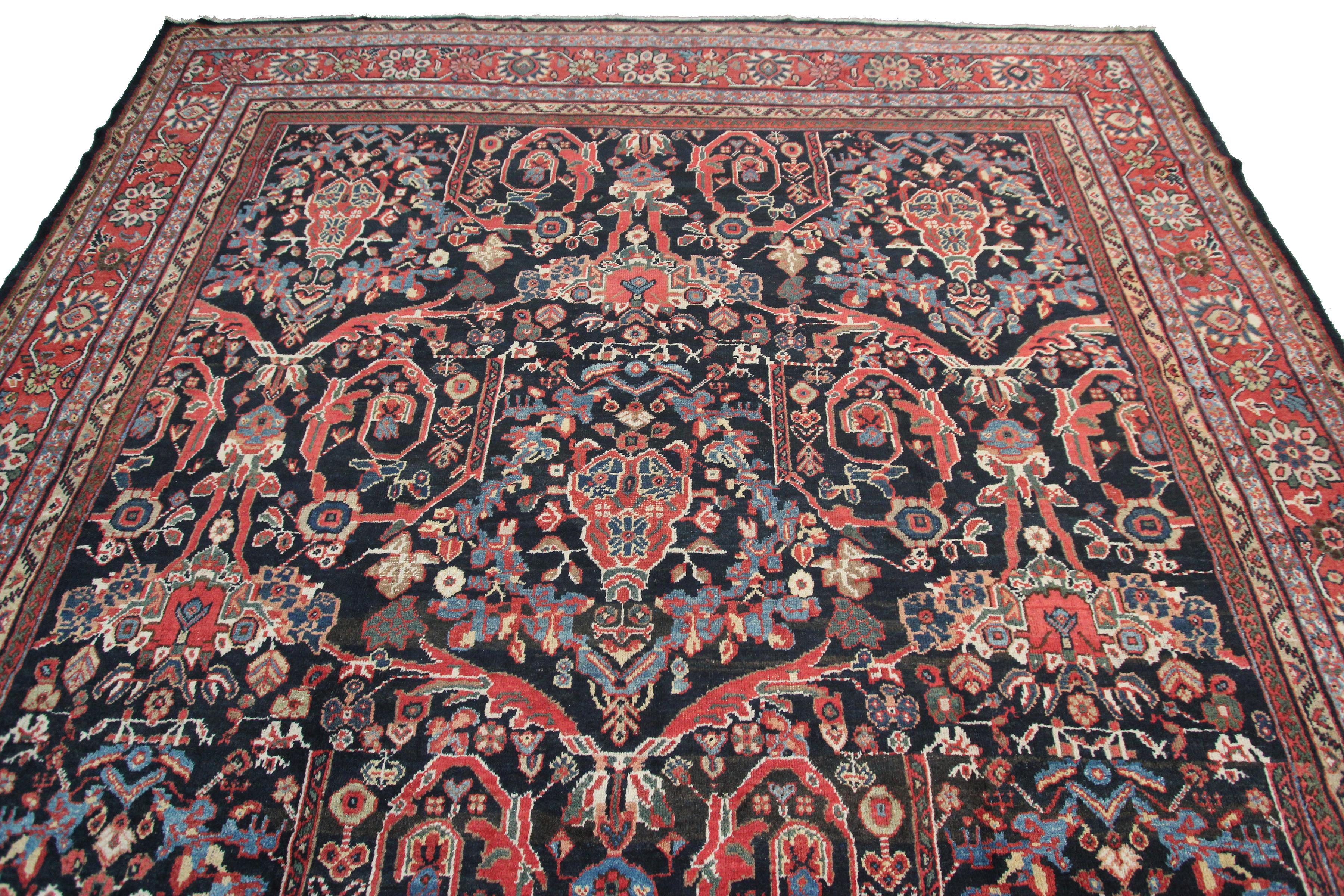Antique Persian Mahal Rug Antique Sultanabad Rug Blue Geometric Overall For Sale 1