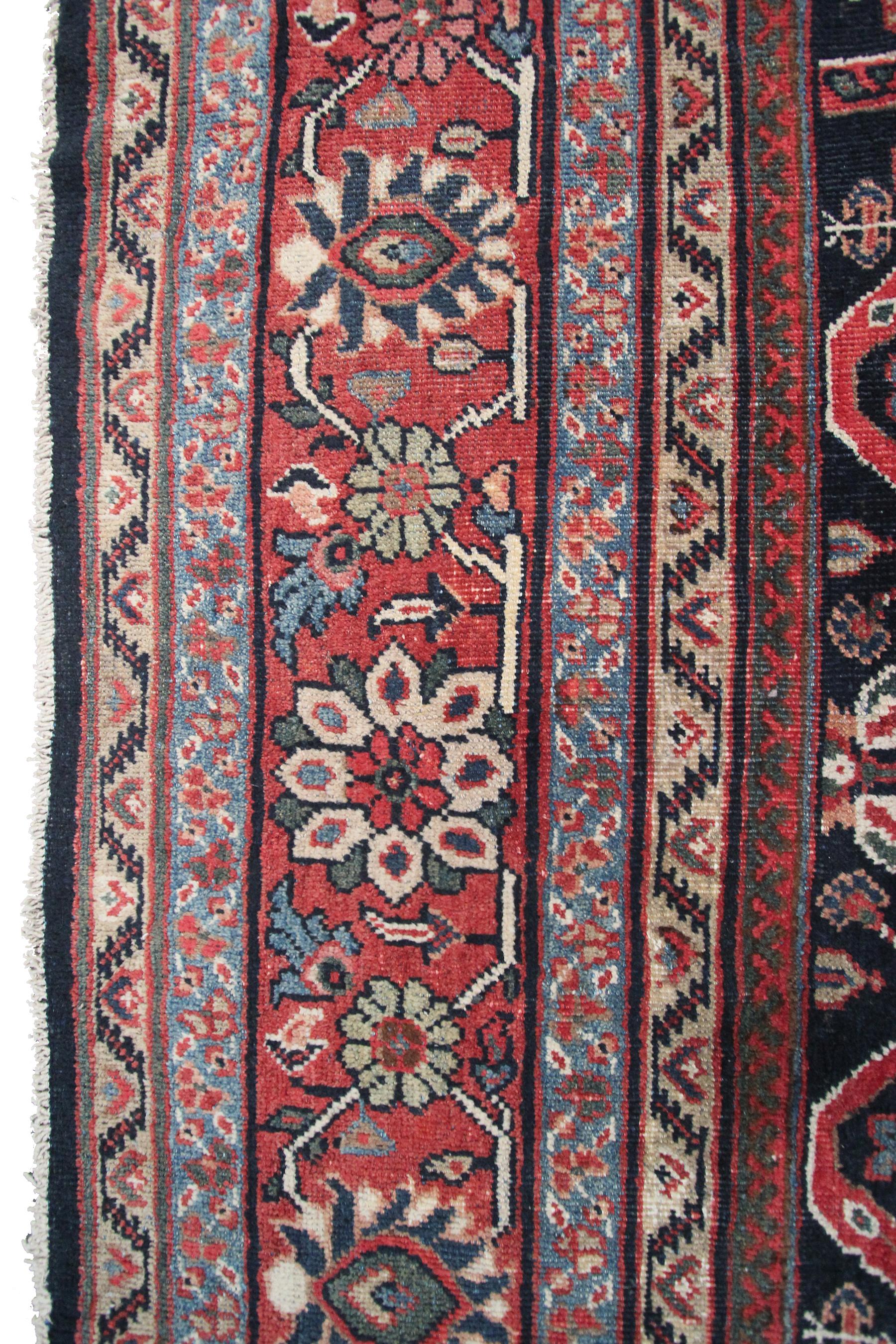 Antique Persian Mahal Rug Antique Sultanabad Rug Blue Geometric Overall For Sale 3
