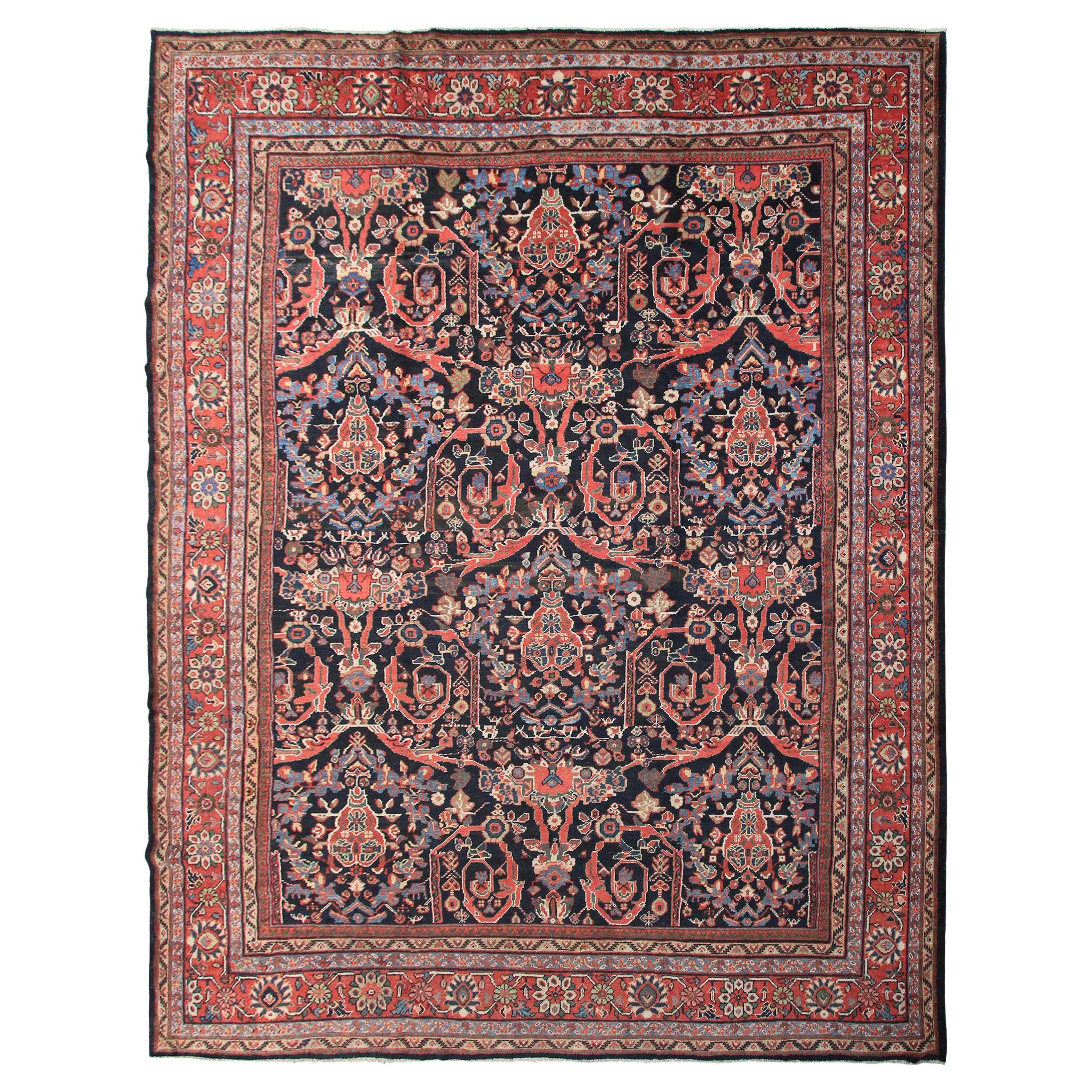 Antique Persian Mahal Rug Antique Sultanabad Rug Blue Geometric Overall For Sale