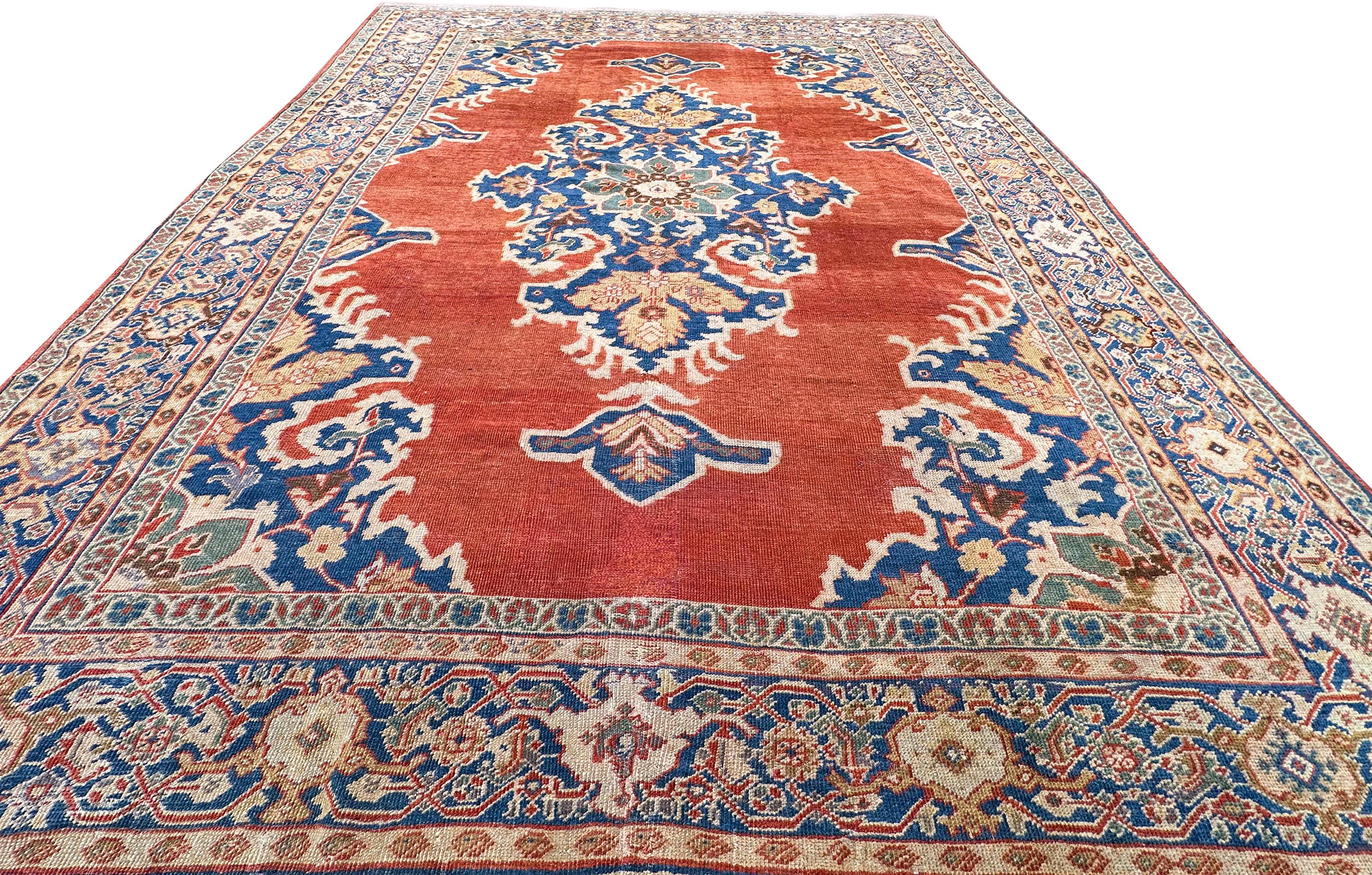 Fine XIX secolo Antico tappeto persiano Mahal Antico tappeto Sultanabad Rugs Rust Geometrico, 1880 10x12 in vendita