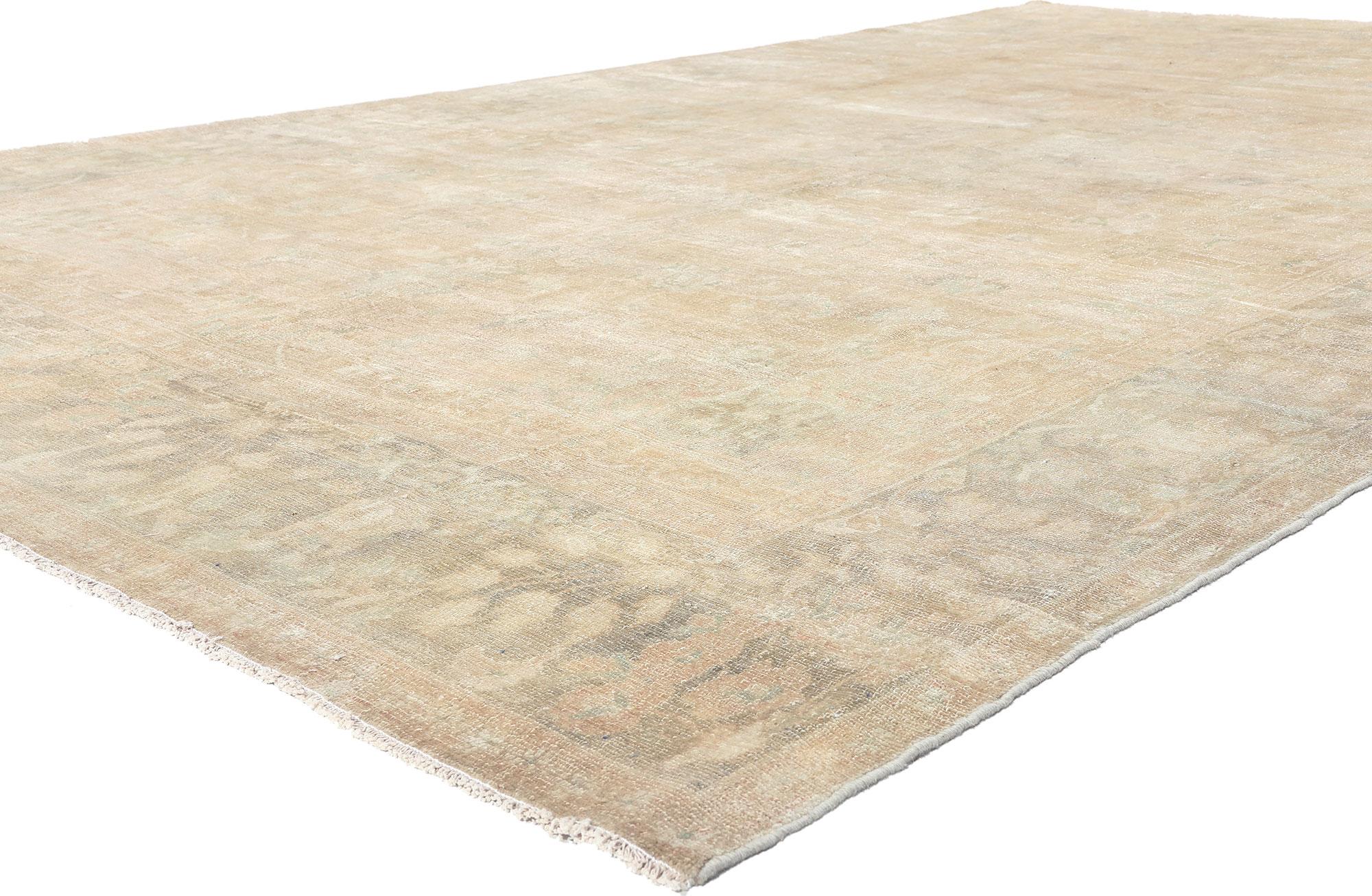 61273 Antique-Worn Persian Malayer Rug, 08'04 x 14'06.
​Earth-tone elegance meets relaxed refinement in this hand knotted wool distressed antique-worn Malayer rug.

Rendered in variegated shades of tan, gray, ecru, taupe, sand, latte, lavender-gray