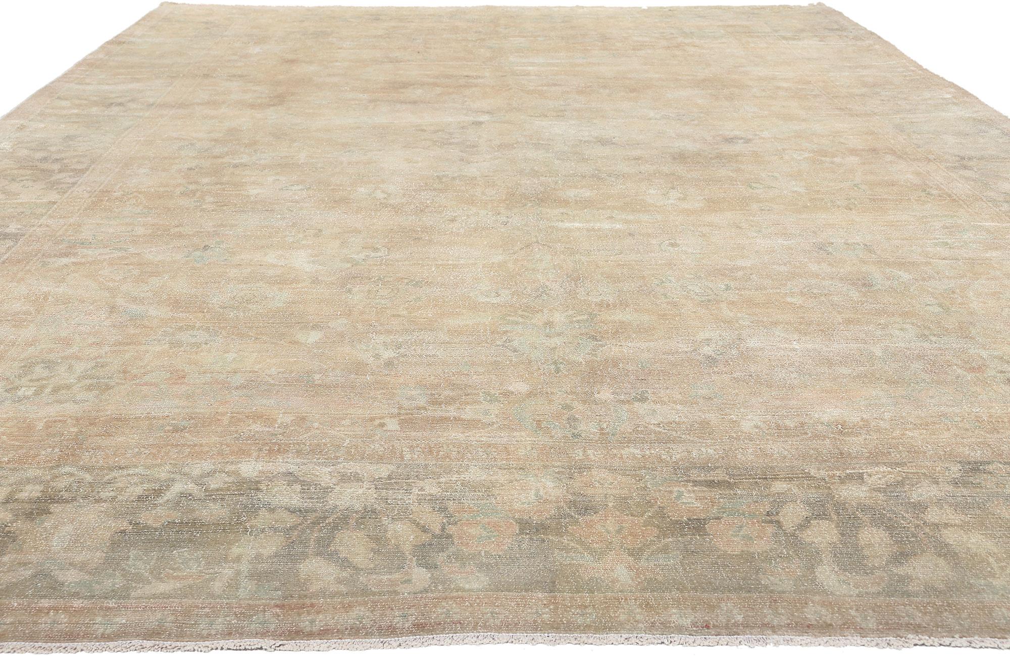 Tabriz Antique Persian Mahal Rug, Earth-Tone Elegance Meets Relaxed Refinement For Sale