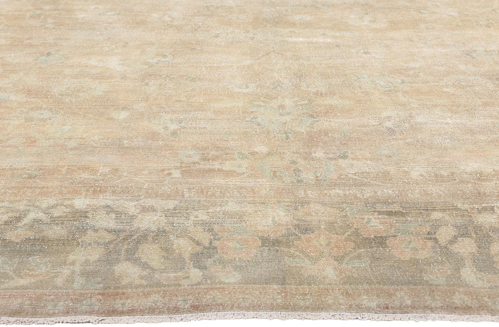 Hand-Knotted Antique Persian Mahal Rug, Earth-Tone Elegance Meets Relaxed Refinement For Sale
