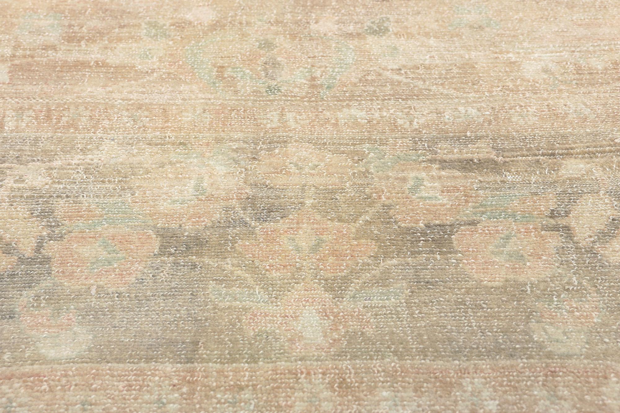 Antique Persian Mahal Rug, Earth-Tone Elegance Meets Relaxed Refinement In Distressed Condition For Sale In Dallas, TX
