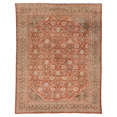 Antique Persian Mahal Rug – Floral Medallion Design – 10x13 Rust & Sage Wool