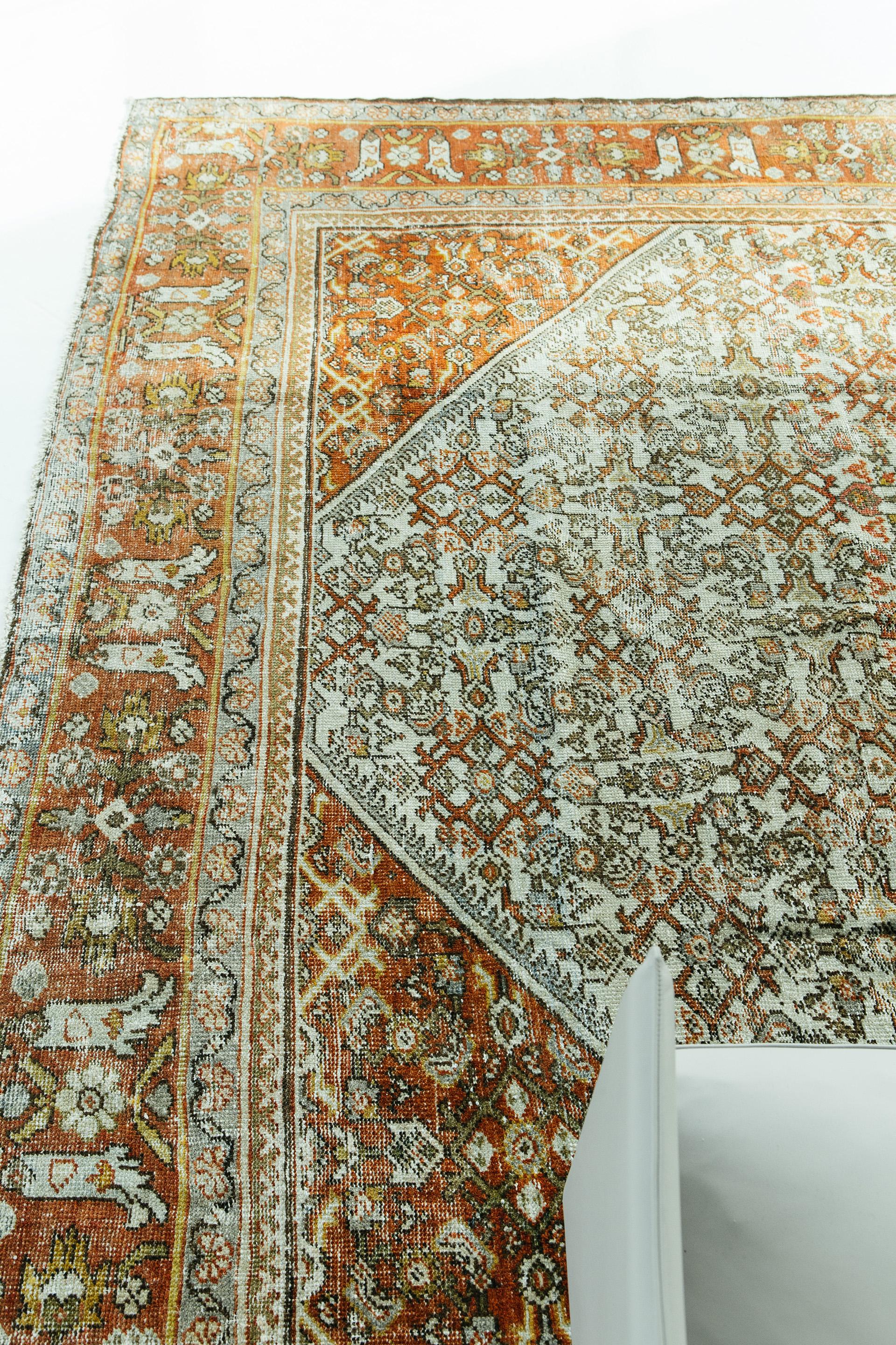 Hand-Knotted Antique Persian Mahal Rug For Sale