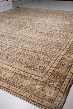 Antique Persian Mahal Rug – Hand-Knotted Wool 15x19 – Earthy Neutral Tones