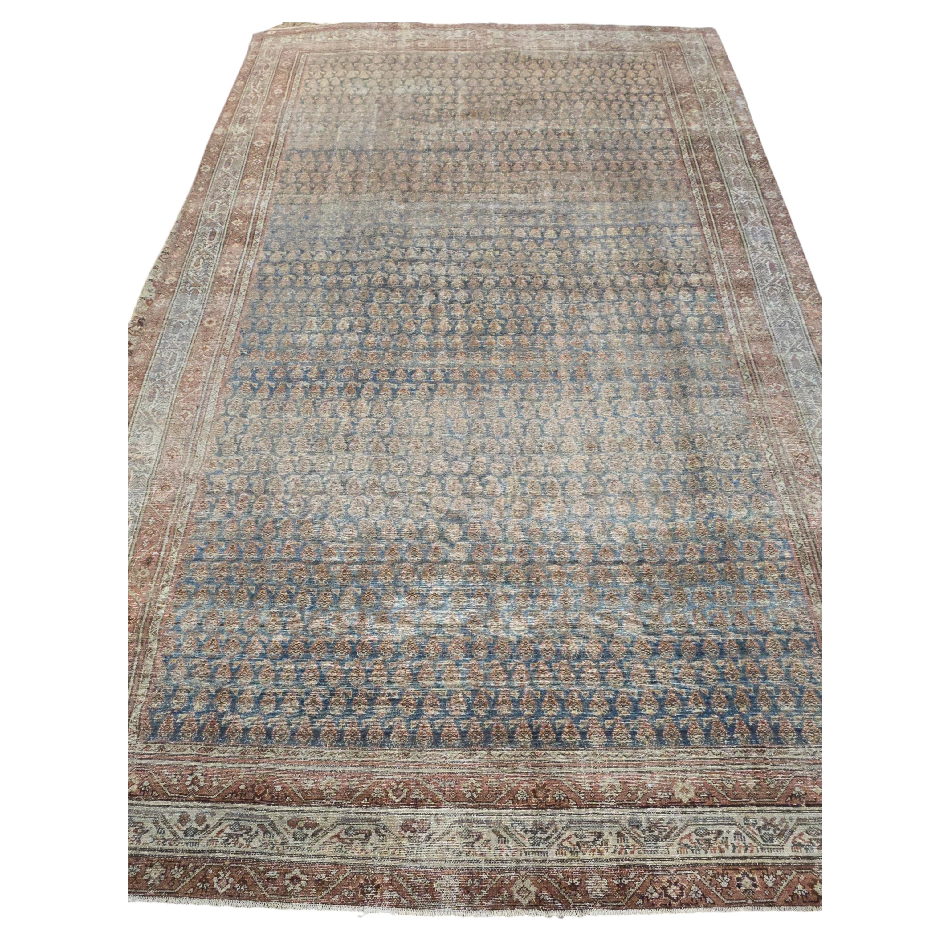 Antique Persian Mahal Rug, Hand-Knotted Wool, Paisley Design, 1920 For Sale