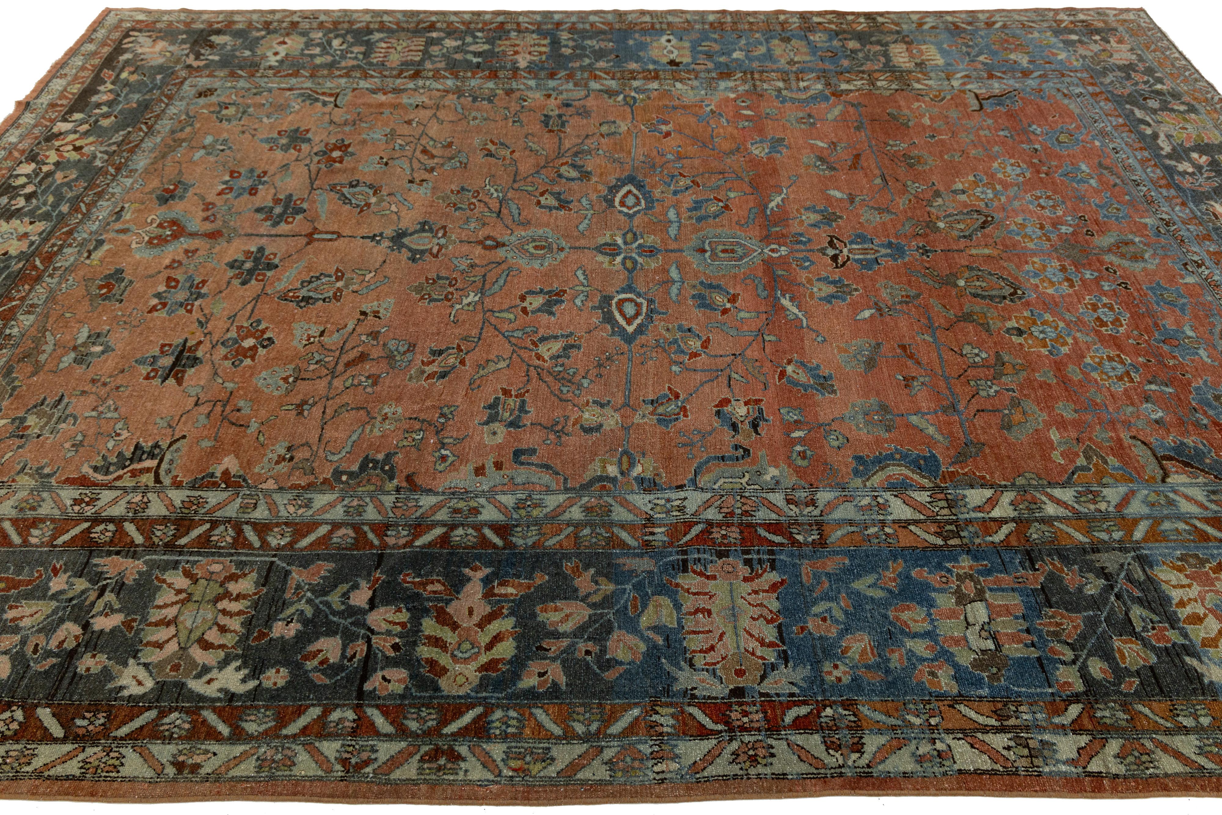 Antique Persian Mahal Rug in Red Hand-Knotted Wool, 20th Century en vente 2