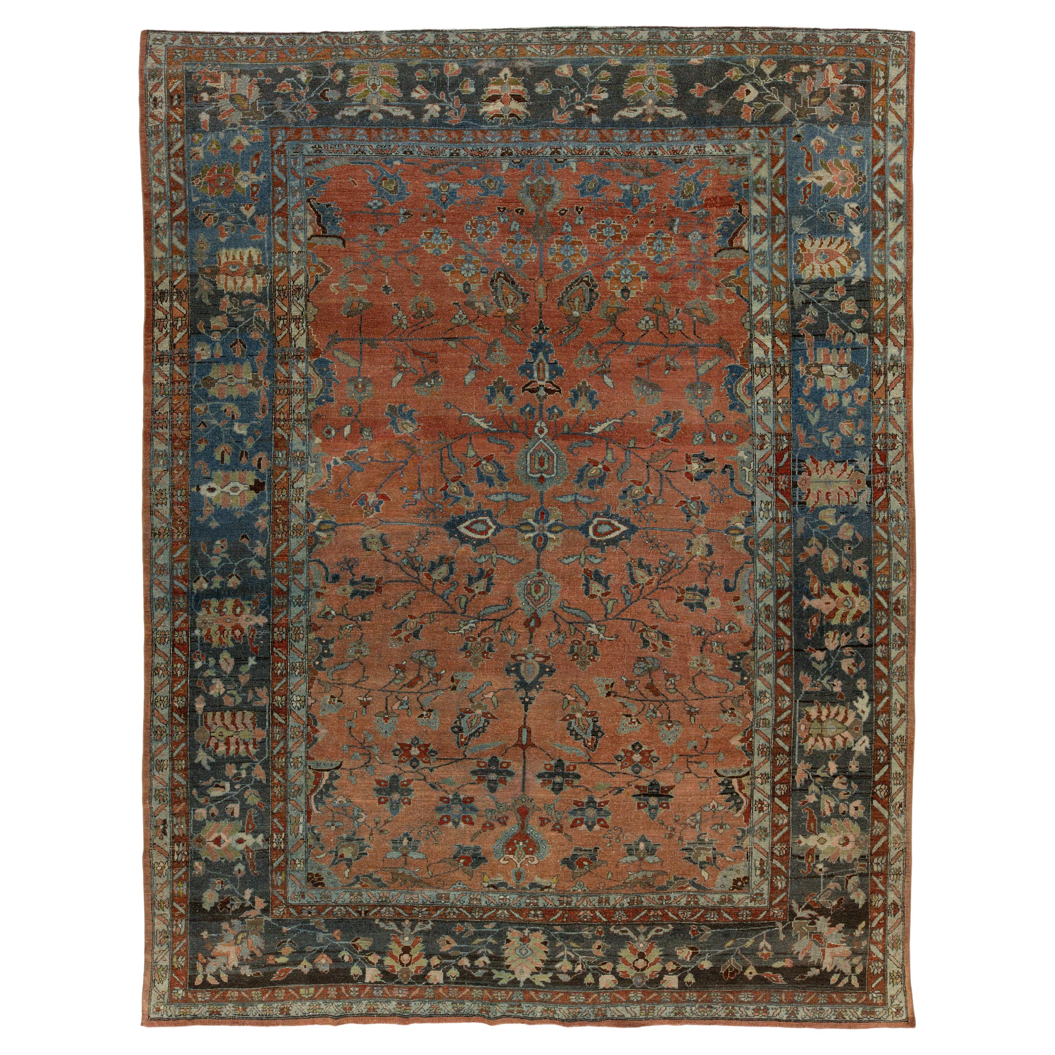 Antique Persian Mahal Rug in Red Hand-Knotted Wool, 20th Century