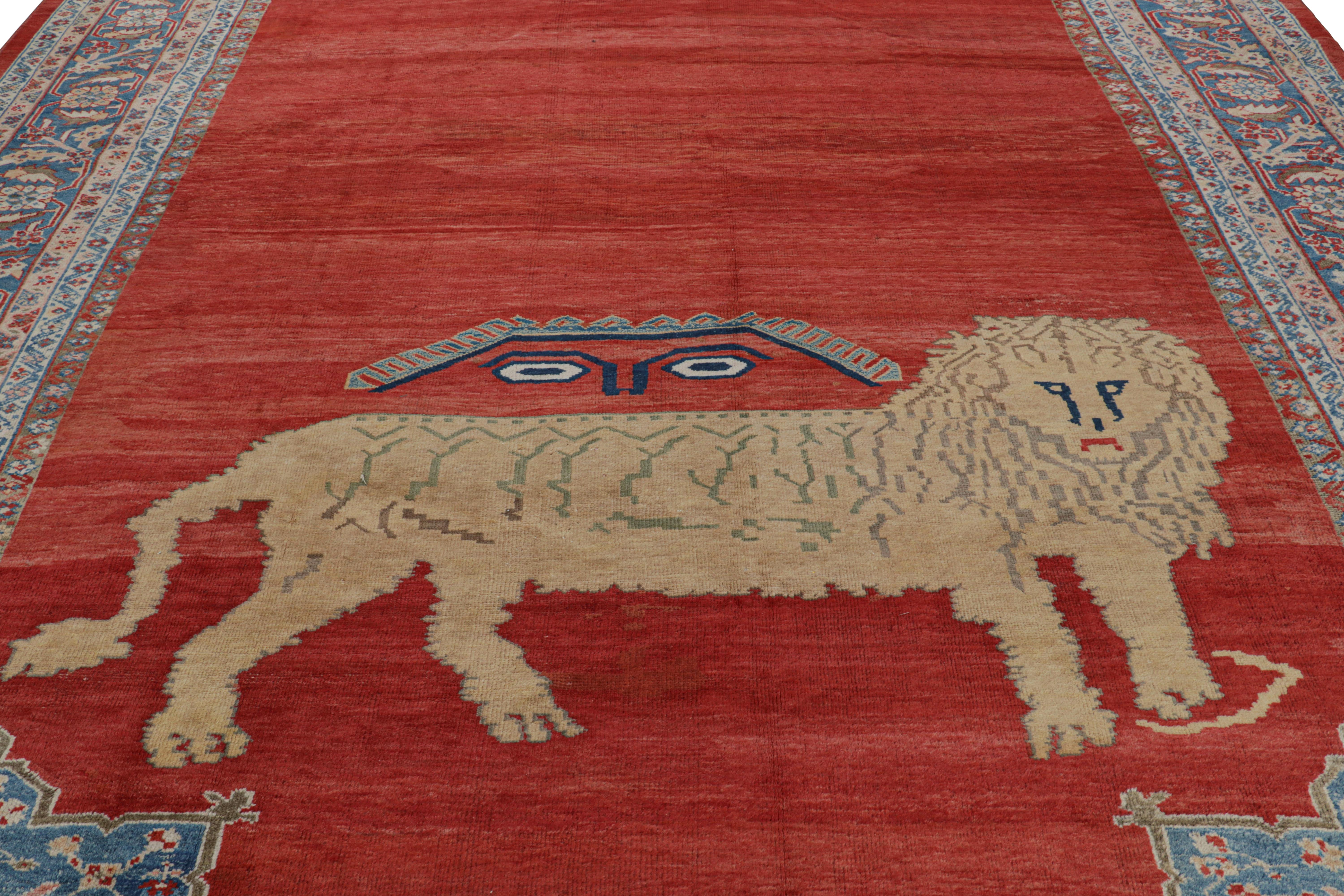 Alfombra persa antigua sobredimensionada en campo abierto rojo y leones pictóricos - Rug & Kilim en Bueno estado para la venta en Long Island City, NY