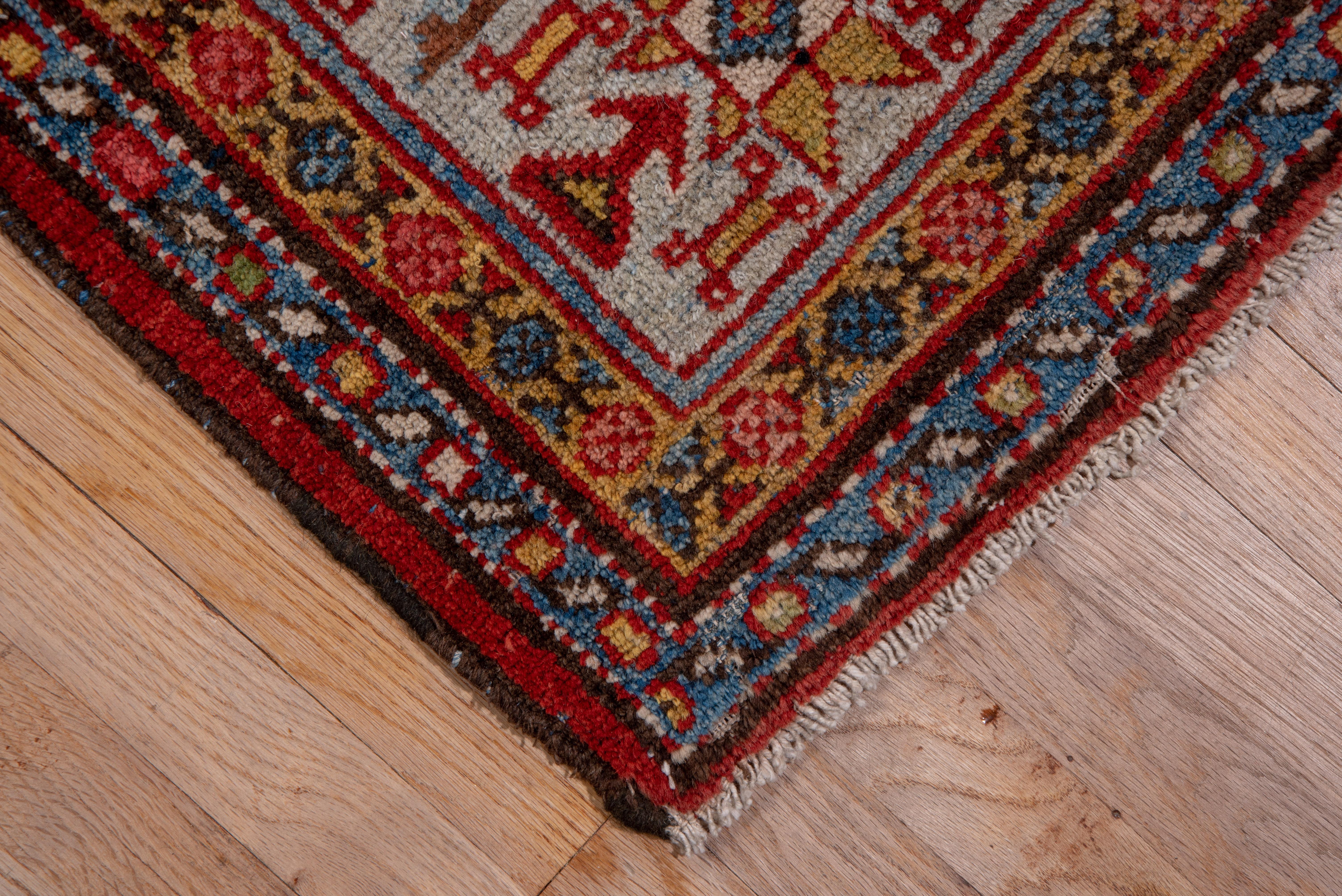 Wool Antique Persian Mahal Rug, Light Gray Borders, Red and Gray Field, circa 1930s For Sale
