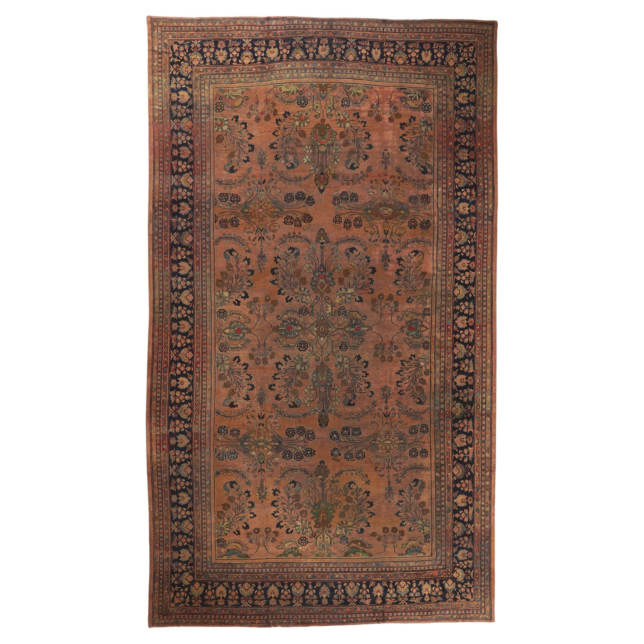 Oversized Antique Persian Mahal Rug, Hotel Lobby Size Carpet For Sale